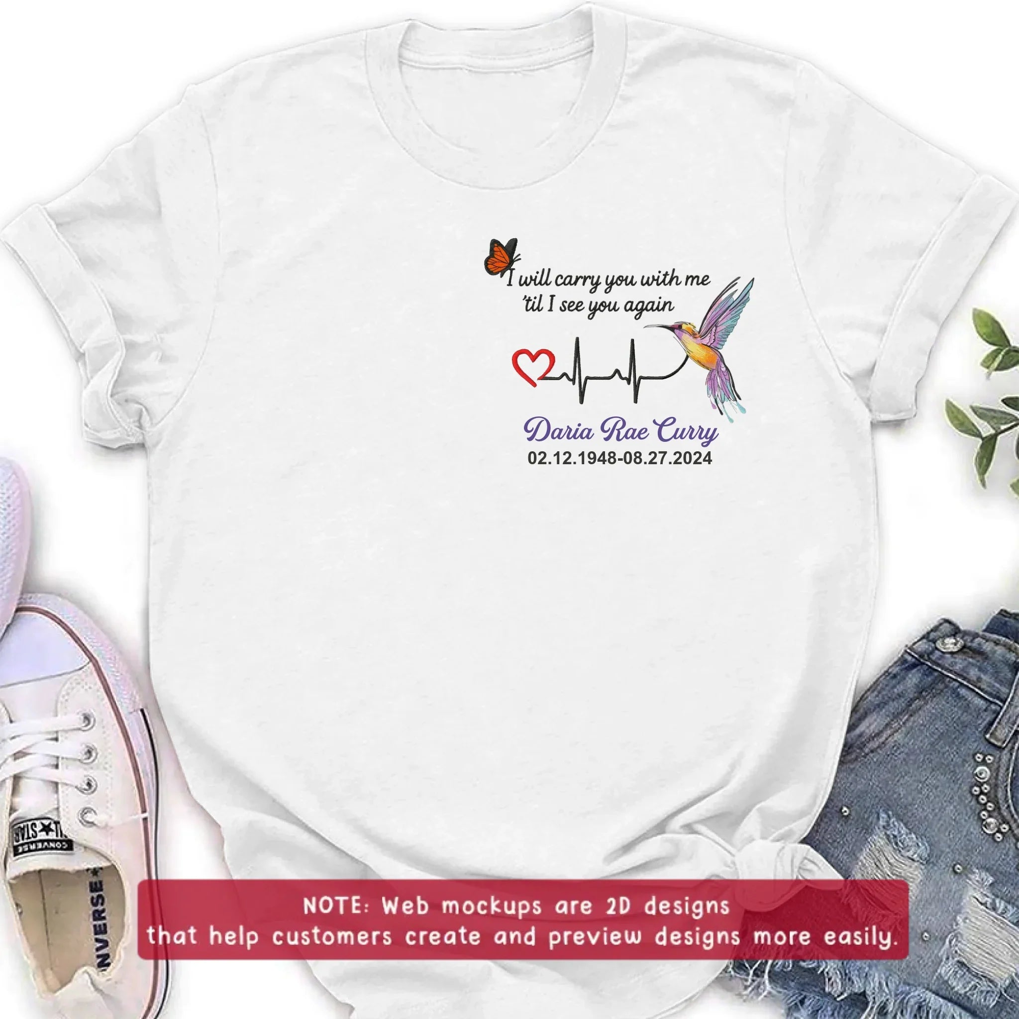 Personalized Memorial Embroidered T-Shirt/Sweater/Hoodie - Memorial Gift Idea - I Will Carry You With Me 'til I See You Again