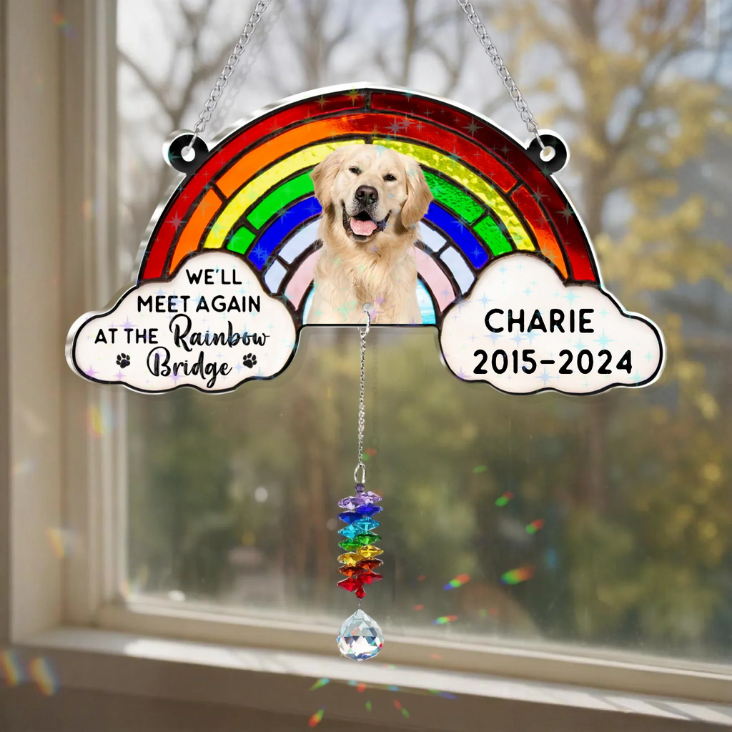 Personlized Dog Photo Hologram Window Hanging With Crystal Charm - Gift Idea For Dog Lover