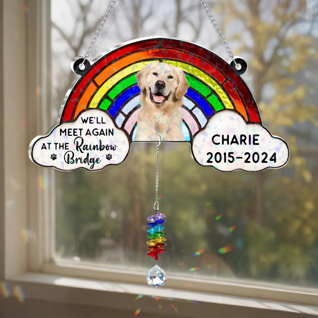 Personlized Dog Photo Hologram Window Hanging With Crystal Charm - Gift Idea For Dog Lover