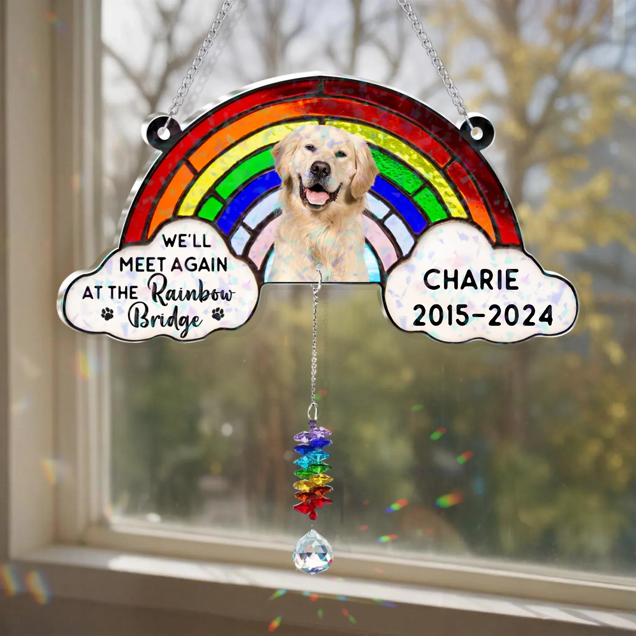 Personlized Dog Photo Hologram Window Hanging With Crystal Charm - Gift Idea For Dog Lover