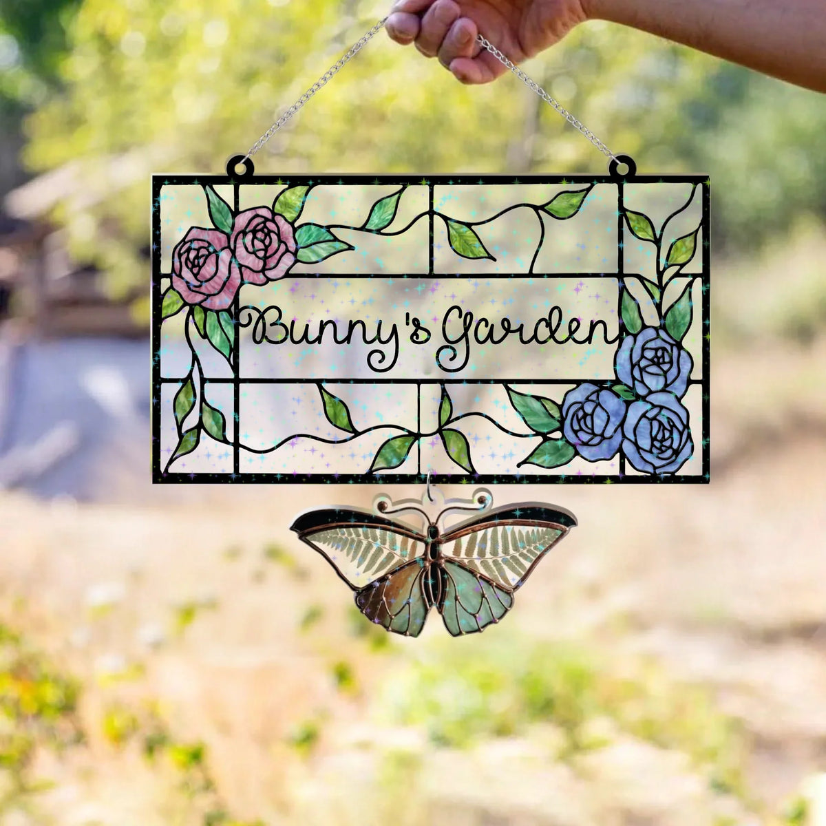 Personalized Hologram Garden Decor With Hanging Piece - Gift Idea For Mother/Grandma