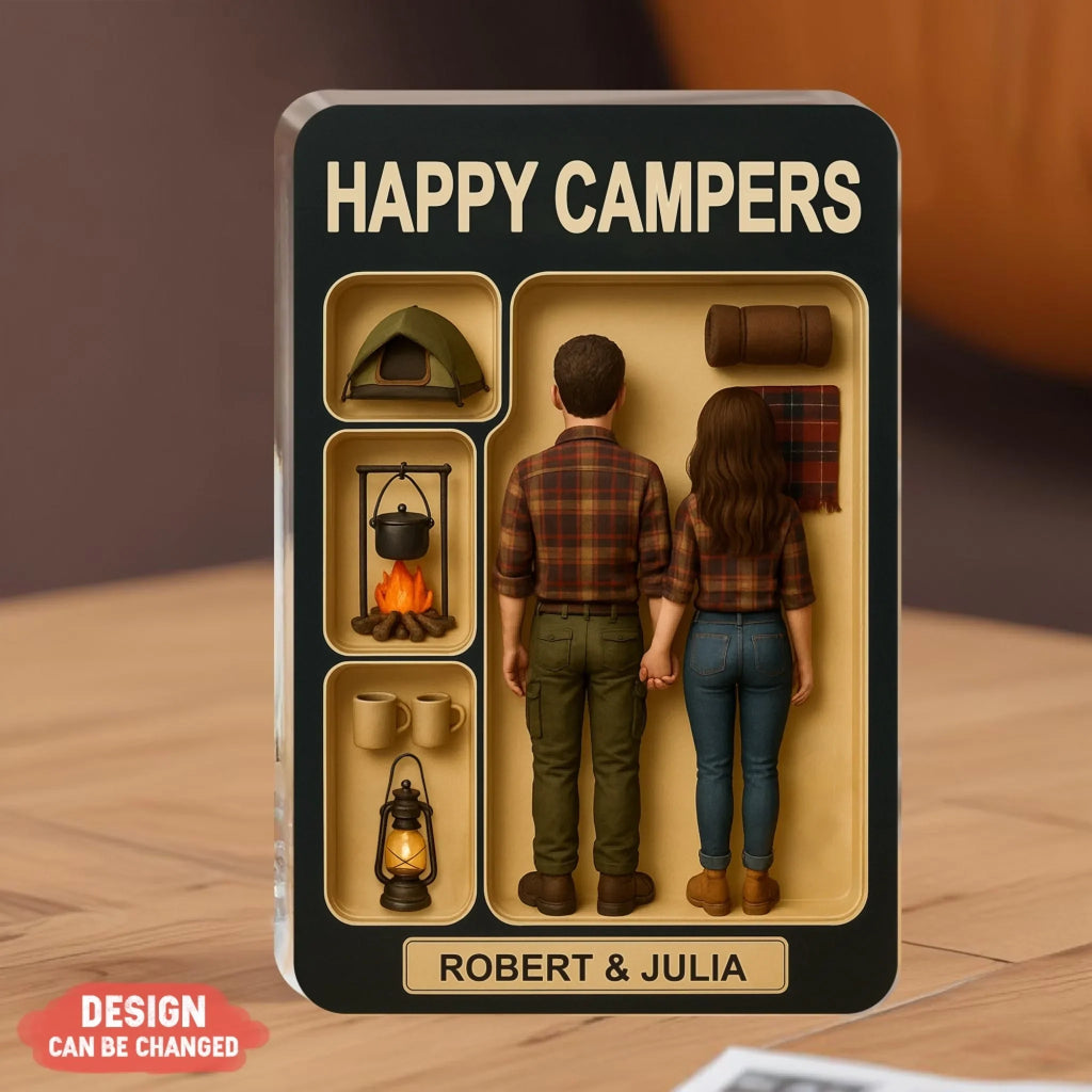 Personalized Camping Couple Toy Box Acrylic Block - Gift Idea For Couple/Camping Lover - Making Memories One Campsite At A Time