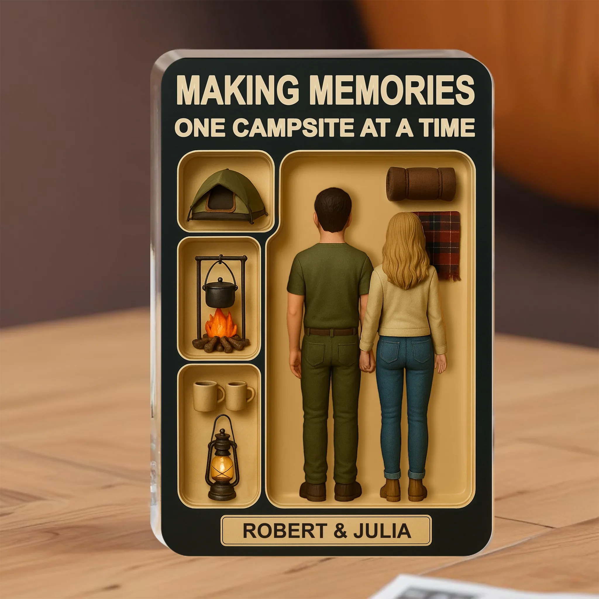 Personalized Camping Couple Toy Box Acrylic Block - Gift Idea For Couple/Camping Lover - Making Memories One Campsite At A Time