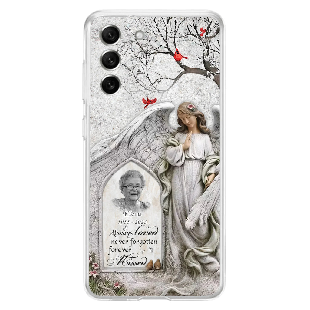Custom Personalized Angel Memorial Phone Case - Upload Photo - Memorial Gift Idea For Family Member - Always Loved Never Forgotten Forever Missed - Case For iPhone/Samsung