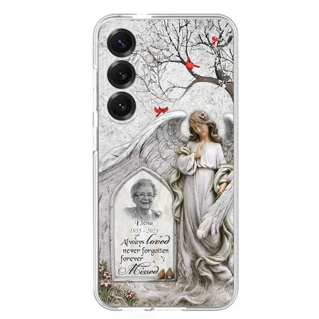 Custom Personalized Angel Memorial Phone Case - Upload Photo - Memorial Gift Idea For Family Member - Always Loved Never Forgotten Forever Missed - Case For iPhone/Samsung