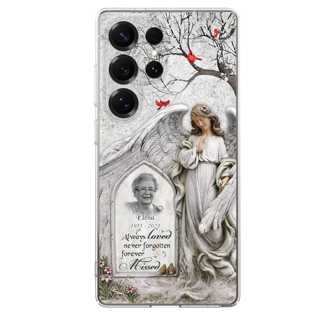 Custom Personalized Angel Memorial Phone Case - Upload Photo - Memorial Gift Idea For Family Member - Always Loved Never Forgotten Forever Missed - Case For iPhone/Samsung