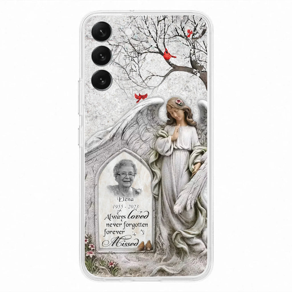 Custom Personalized Angel Memorial Phone Case - Upload Photo - Memorial Gift Idea For Family Member - Always Loved Never Forgotten Forever Missed - Case For iPhone/Samsung