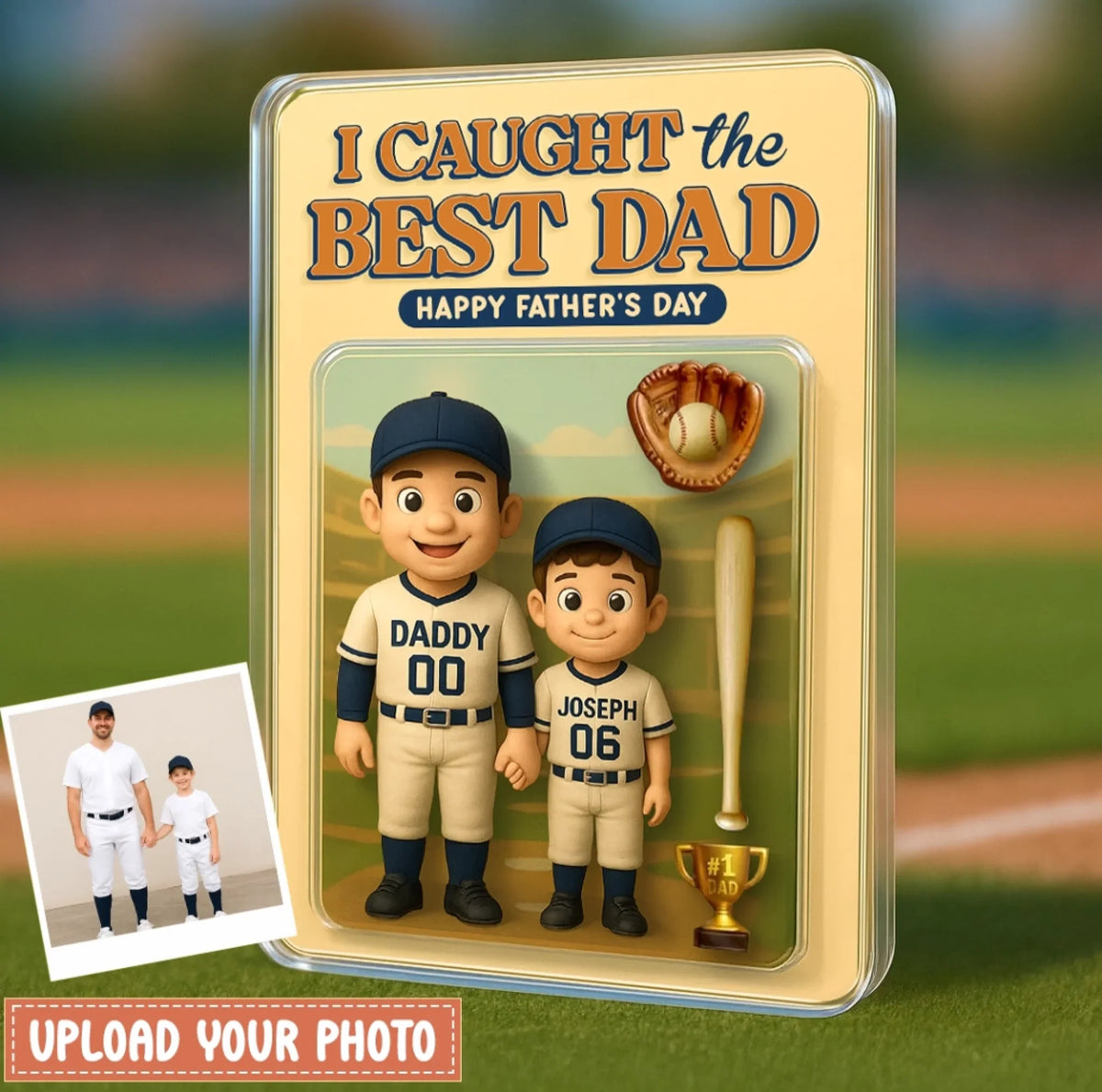 Personalized Father And Kids Baseball Acrylic Block - Gift Idea For Father's Day - Upload Photo - I Caught The Best Dad