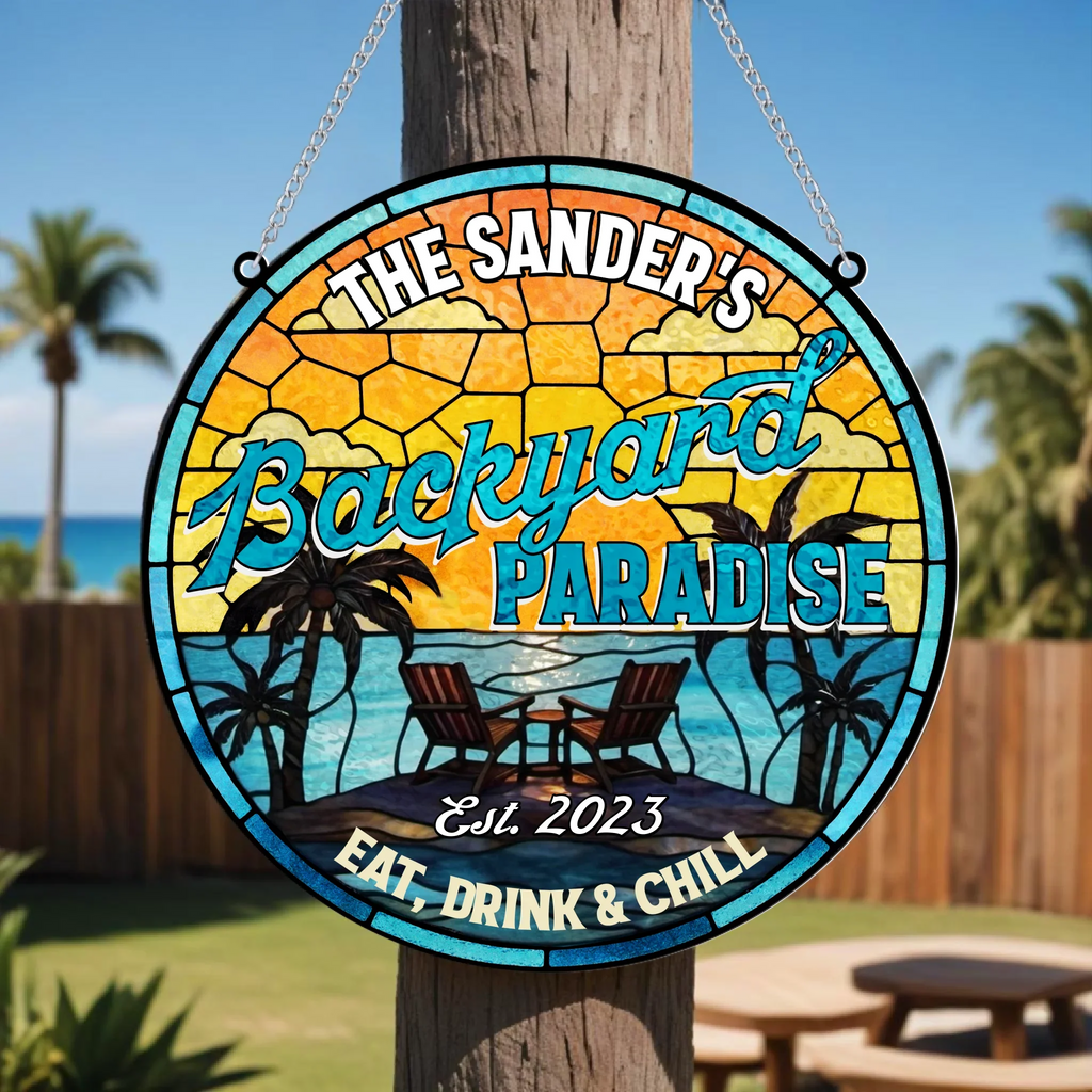 Personalized Backyard Paradise Acrylic Suncatcher - Summer Gift Idea For Family