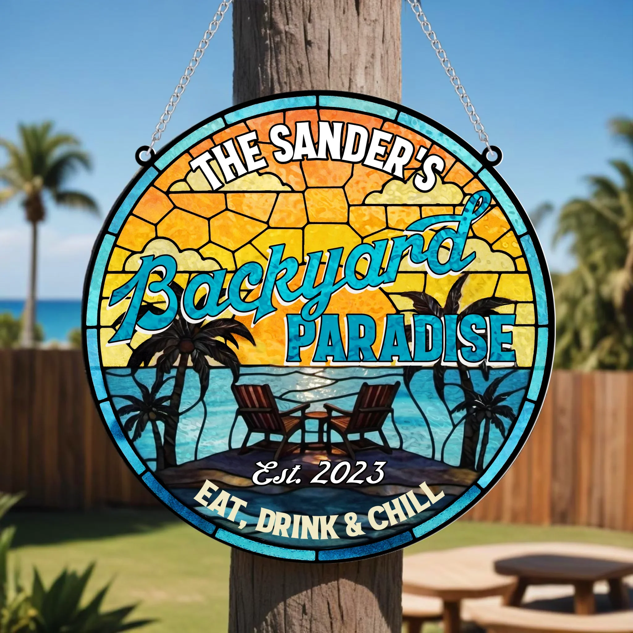 Personalized Backyard Paradise Acrylic Suncatcher - Summer Gift Idea For Family
