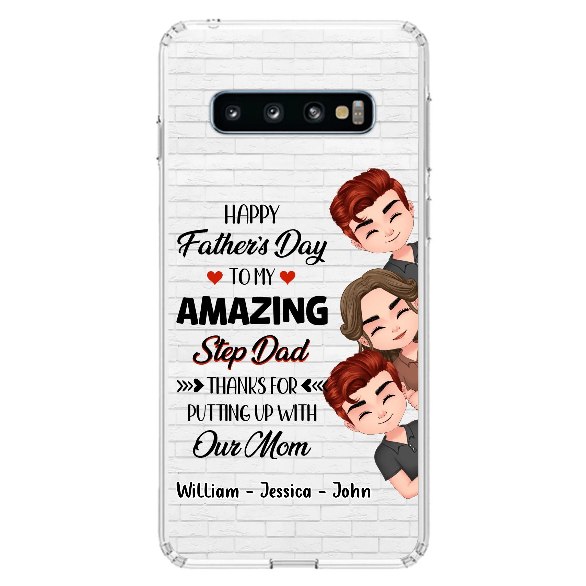 Custom Personalized Thanks Dad Phone Case - Gift Idea For Father's Day - Upto 3 Children - To My Amazing Step Dad Thanks For Putting Up With Our Mom - Case For iPhone/Samsung