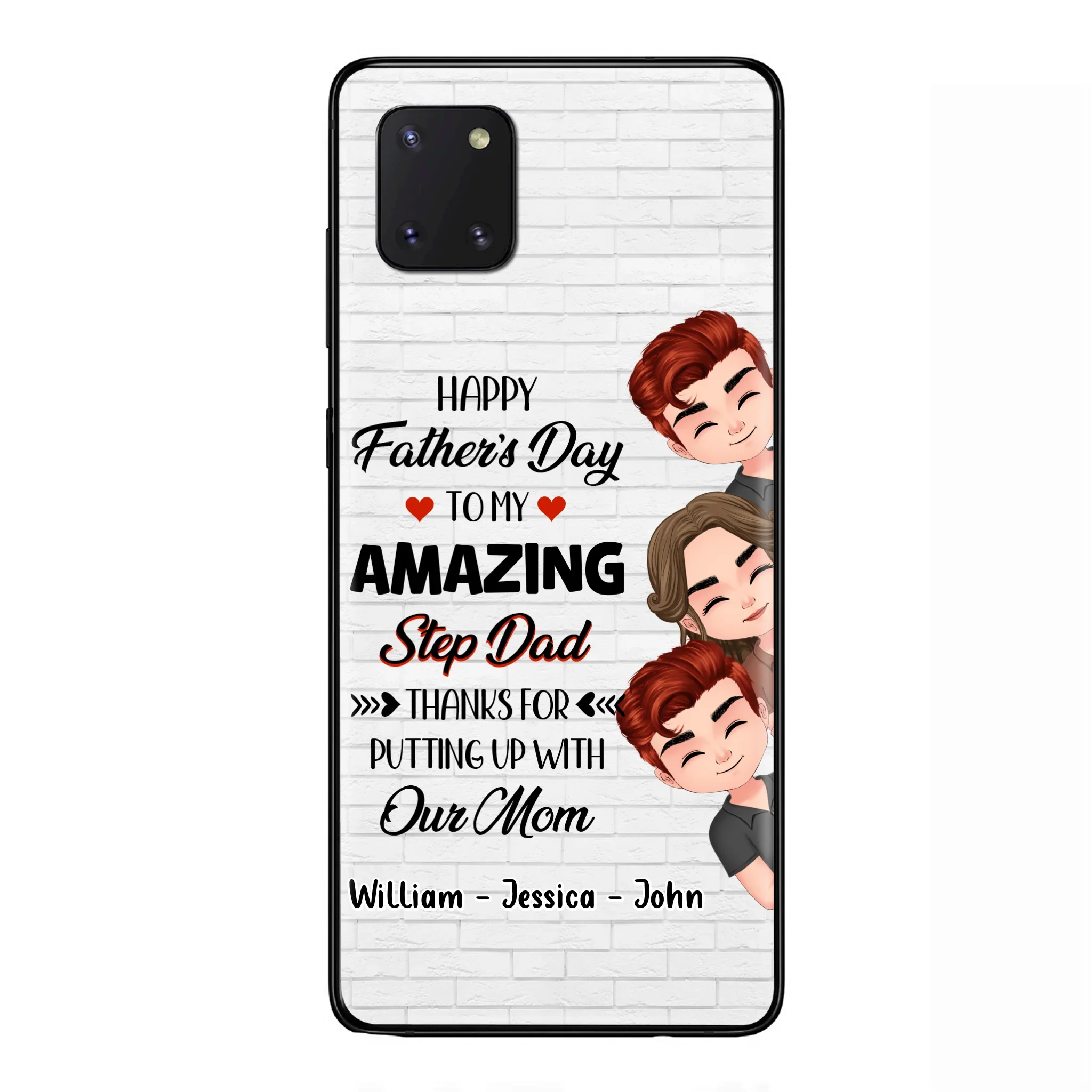 Custom Personalized Thanks Dad Phone Case - Gift Idea For Father's Day - Upto 3 Children - To My Amazing Step Dad Thanks For Putting Up With Our Mom - Case For iPhone/Samsung