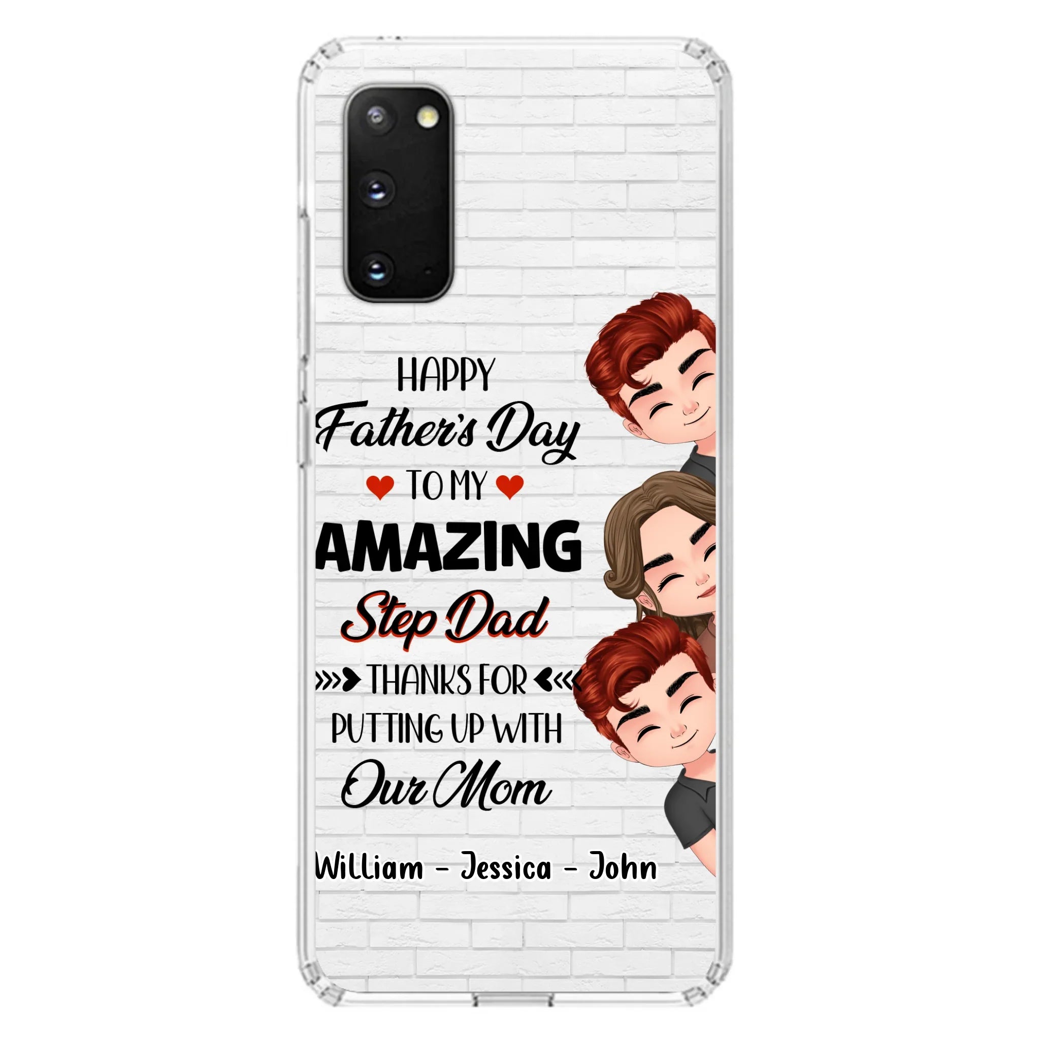 Custom Personalized Thanks Dad Phone Case - Gift Idea For Father's Day - Upto 3 Children - To My Amazing Step Dad Thanks For Putting Up With Our Mom - Case For iPhone/Samsung