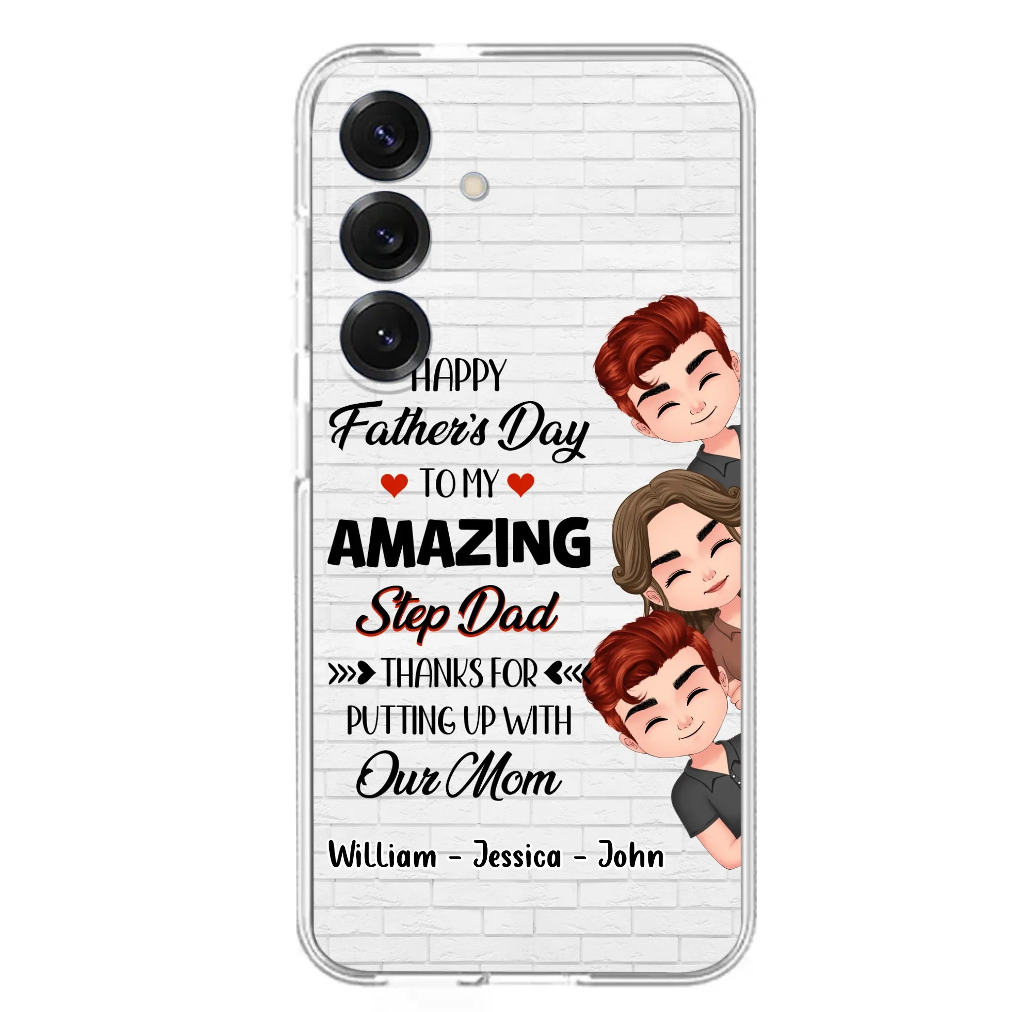 Custom Personalized Thanks Dad Phone Case - Gift Idea For Father's Day - Upto 3 Children - To My Amazing Step Dad Thanks For Putting Up With Our Mom - Case For iPhone/Samsung