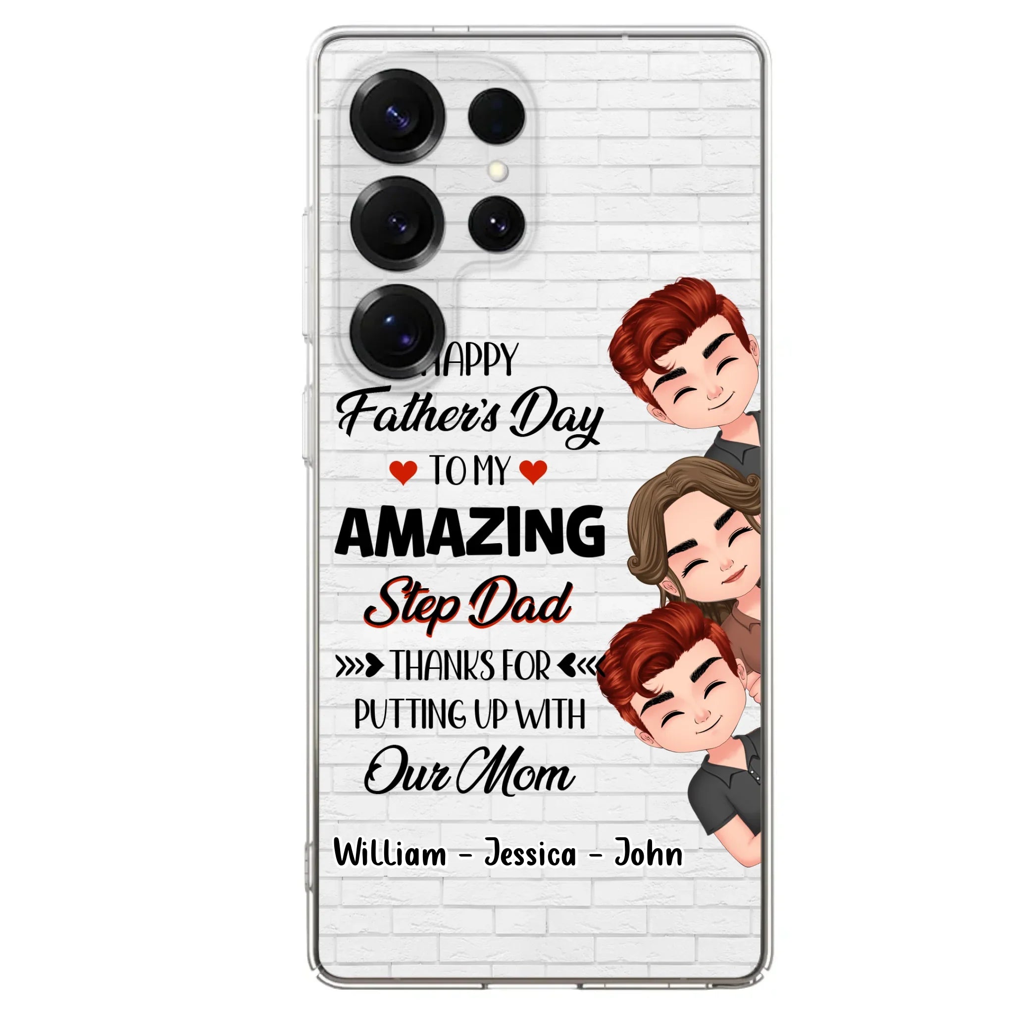 Custom Personalized Thanks Dad Phone Case - Gift Idea For Father's Day - Upto 3 Children - To My Amazing Step Dad Thanks For Putting Up With Our Mom - Case For iPhone/Samsung