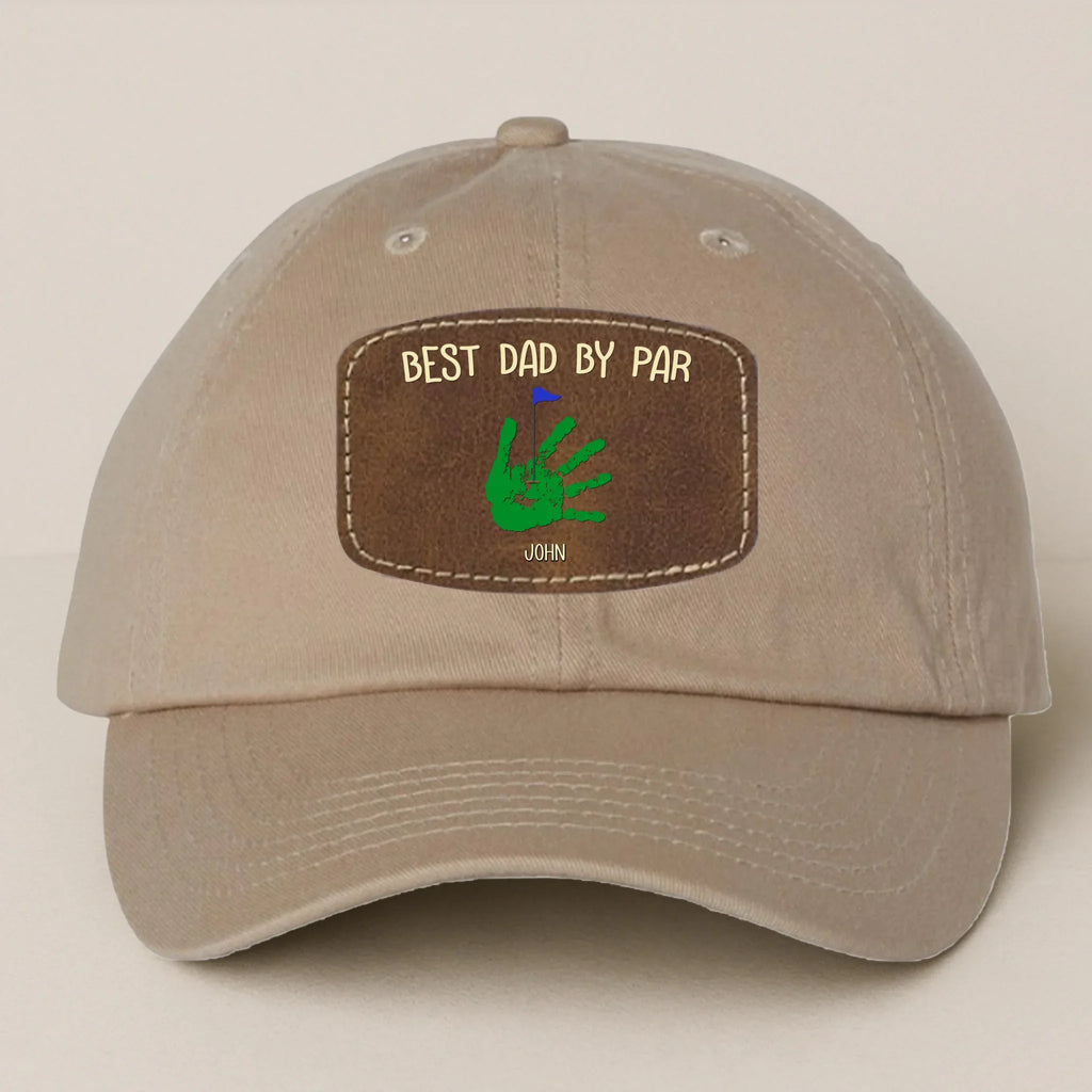 Personalized Best Dad By Par Golf Player Father's Day Gift - Leather Patch Bio-Washed Classic Dad Hat