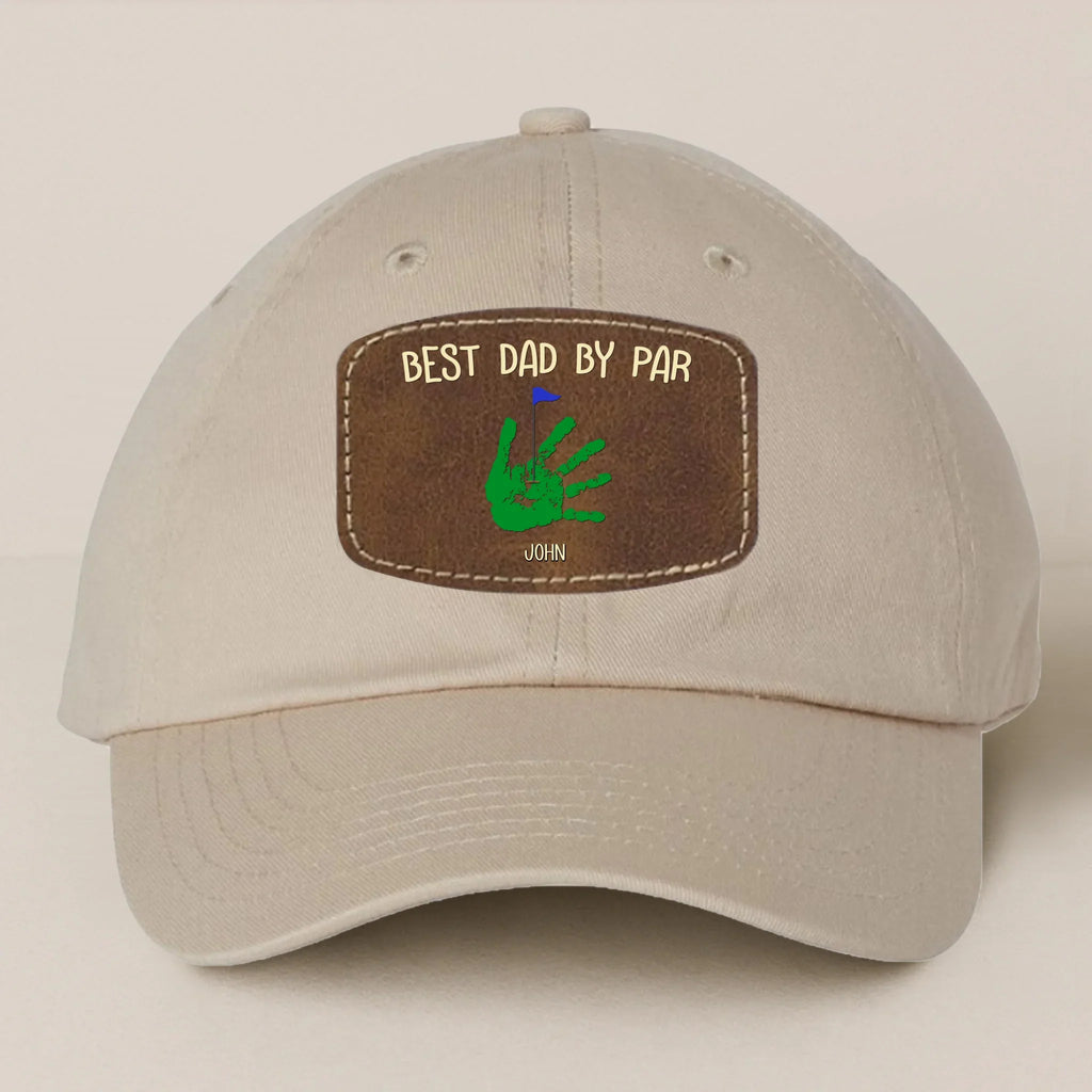 Personalized Best Dad By Par Golf Player Father's Day Gift - Leather Patch Bio-Washed Classic Dad Hat
