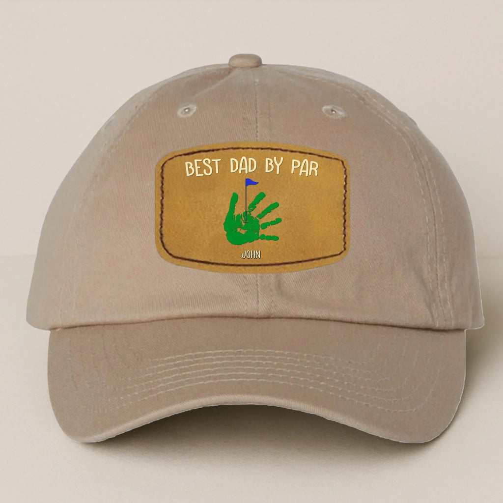 Personalized Best Dad By Par Golf Player Father's Day Gift - Leather Patch Bio-Washed Classic Dad Hat