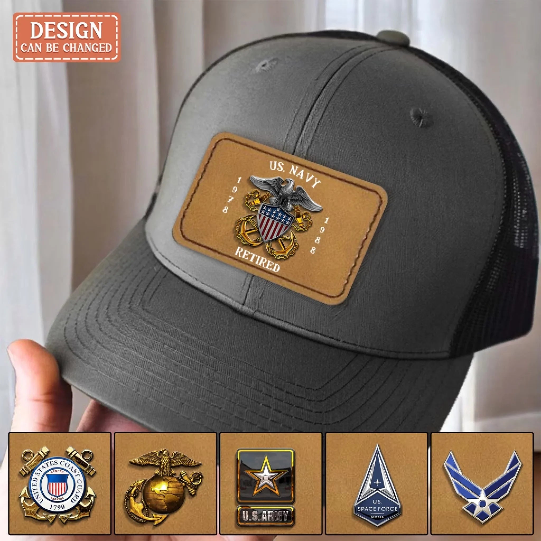 Personalized Retired Veteran Leather Patch Snapback Trucker Cap - Retirement/Veteran Gift For Dad
