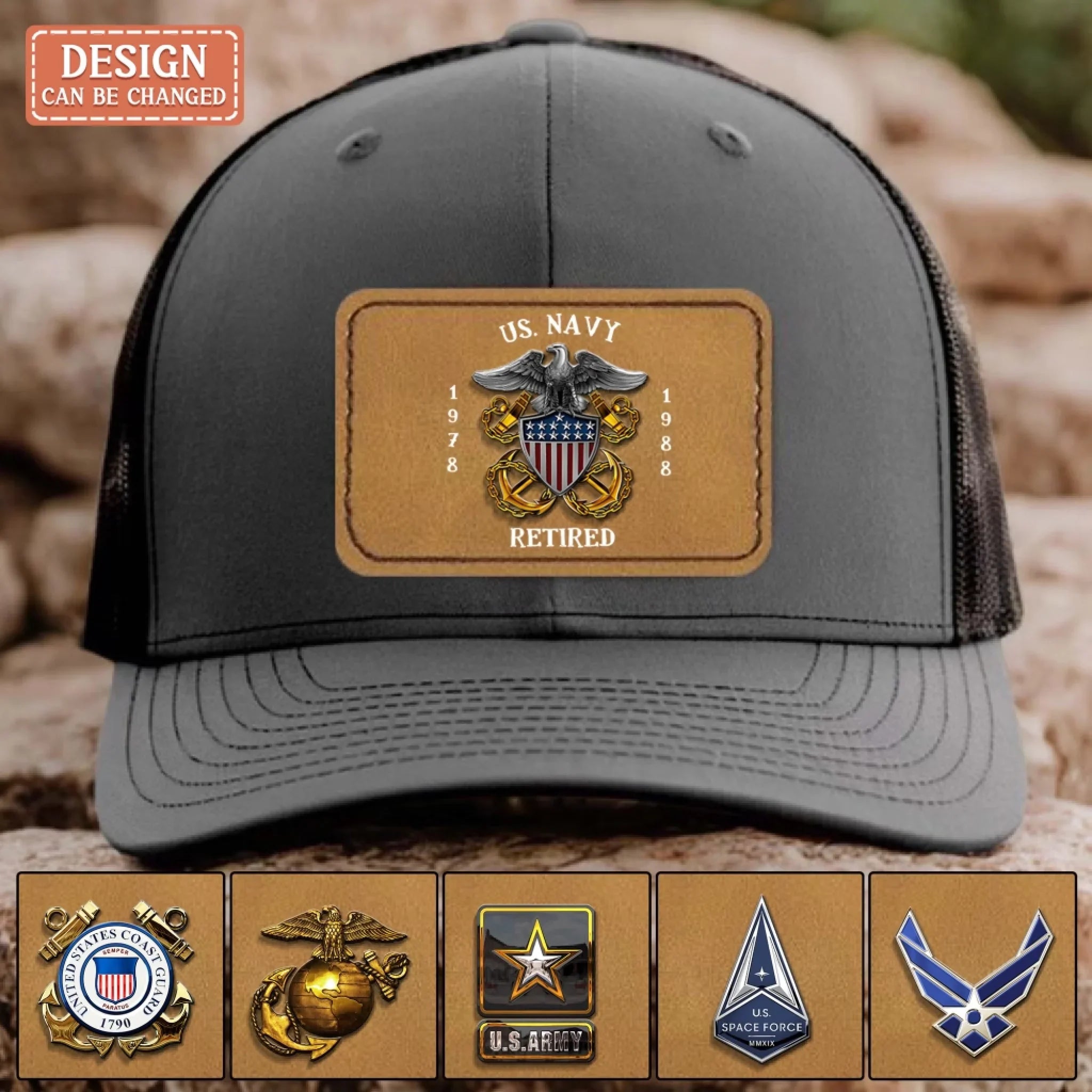 Personalized Retired Veteran Leather Patch Snapback Trucker Cap - Retirement/Veteran Gift For Dad