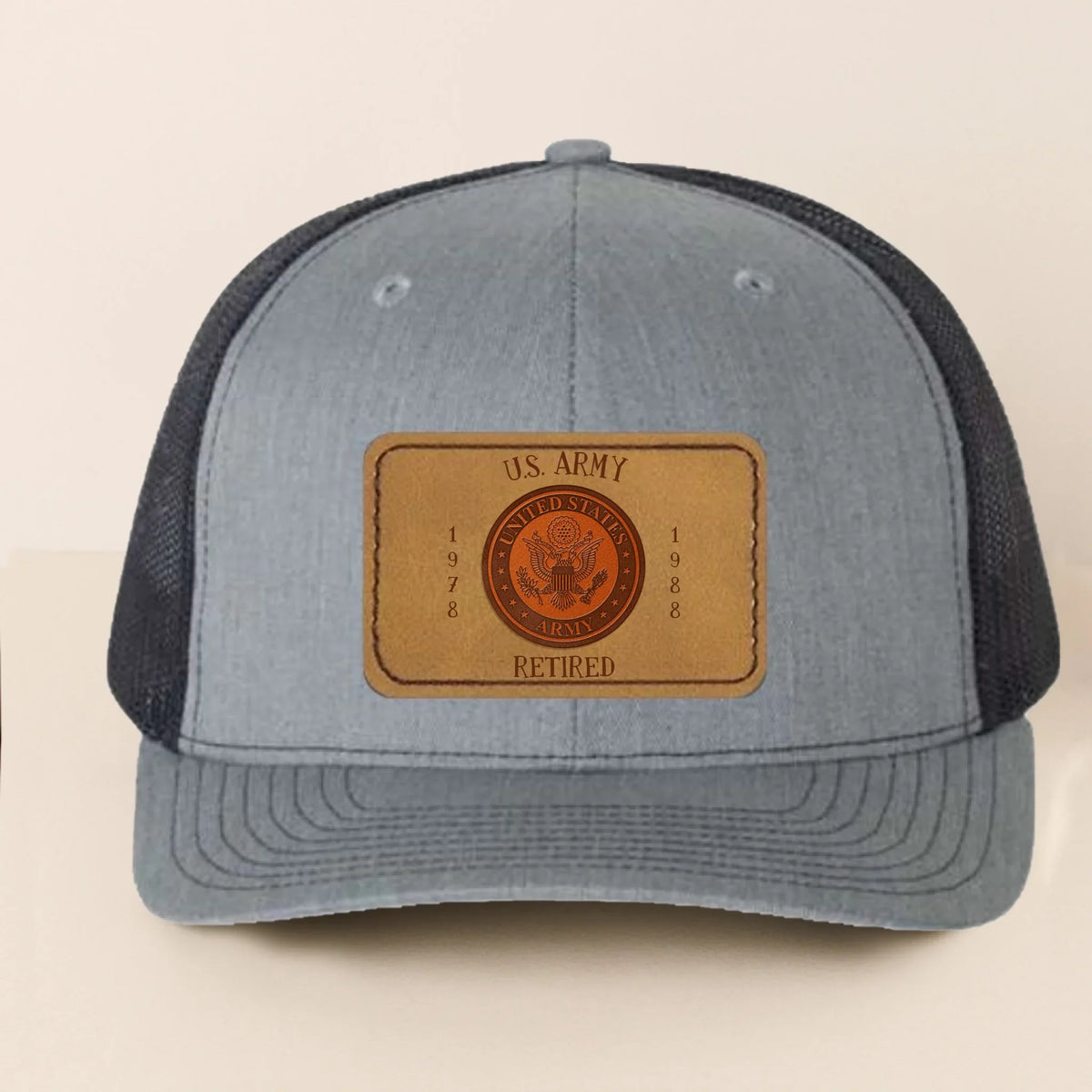 Custom Logo Veteran Retirement Gift Leather Patch Snapback Trucker Cap - Retirement/Veteran Gift For Dad