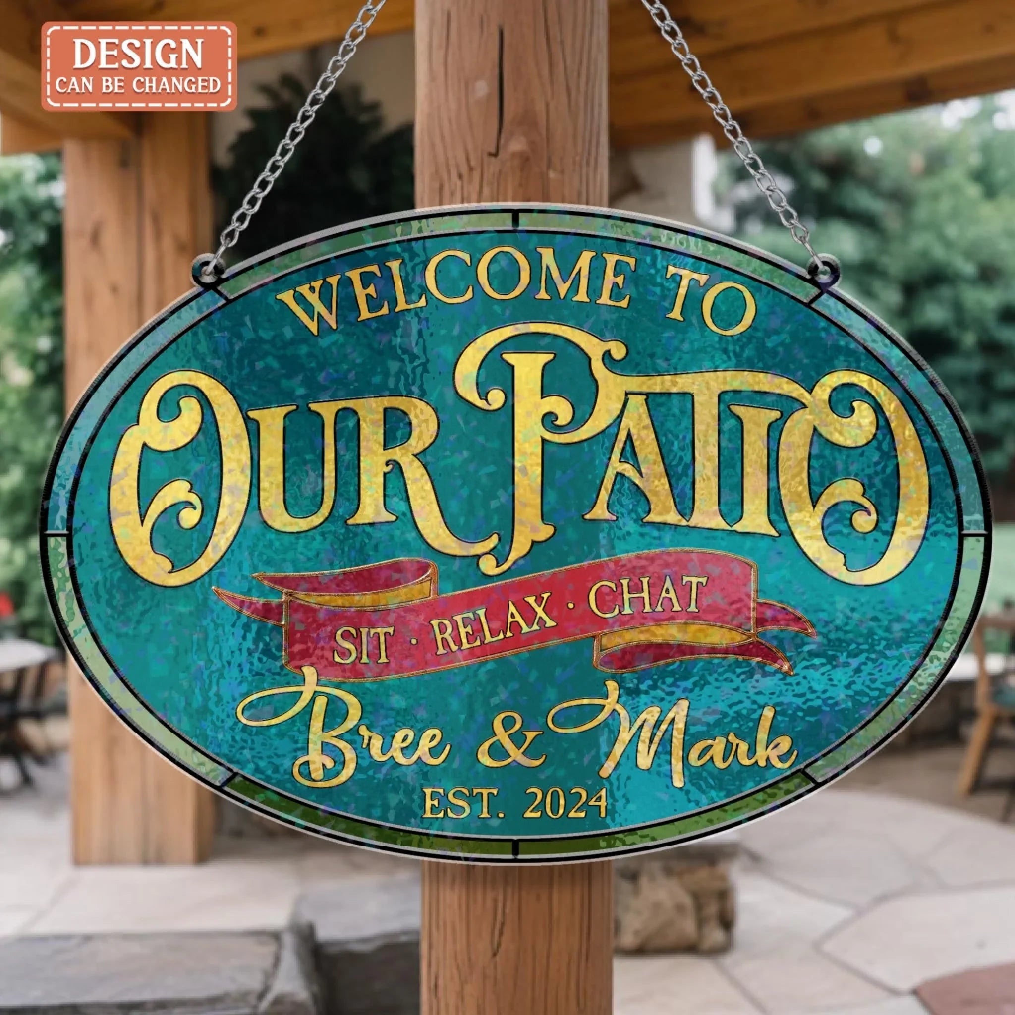 Personalized Welcome To Our Patio Acrylic Suncatcher - Summer Gift Idea - Sit Relax Chat