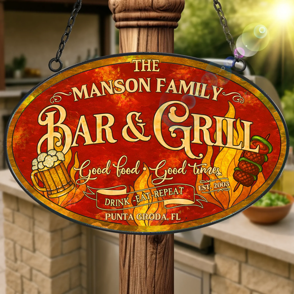 Personalized Patio Bar & Grill Acrylic Suncatcher - Summer Gift Idea - Good Food Good Times