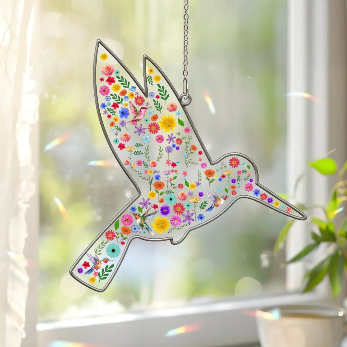 Personalized FDT Humming Bird Hidden Message Garden Decoration - Custom 1 layer Acrylic Window Hanging