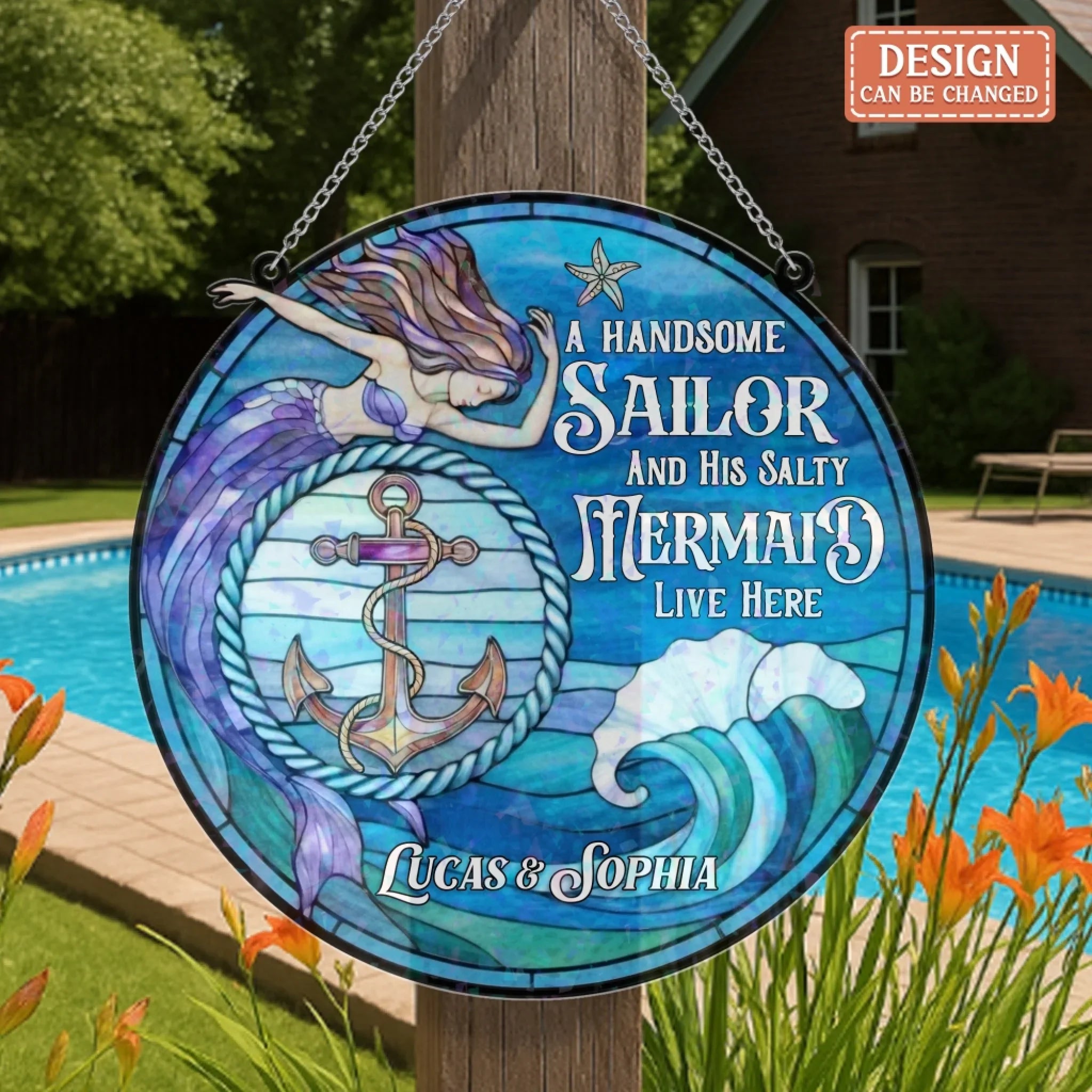 Personalized Mermaid & Sailor Acrylic Suncatcher - Gift Idea For Couple - A Handsome Sailor And His Salty Mermaid Live Here