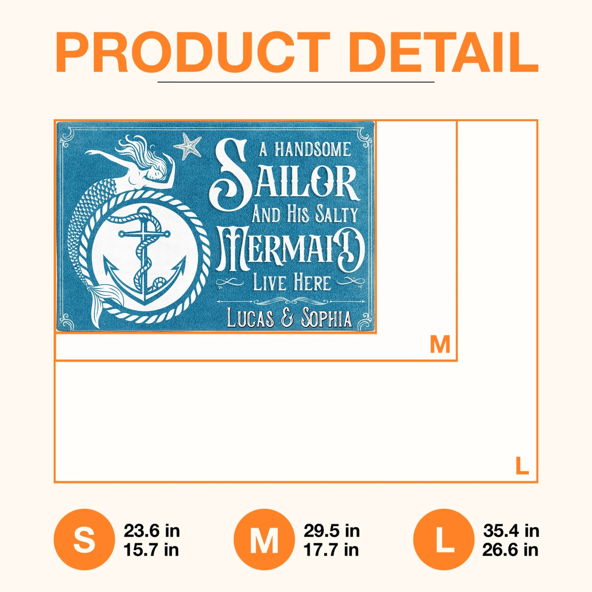 Custom Personalized Mermaid & Sailor Doormat - Gift Idea For Couple - A Handsome Sailor And His Salty Mermaid Live Here