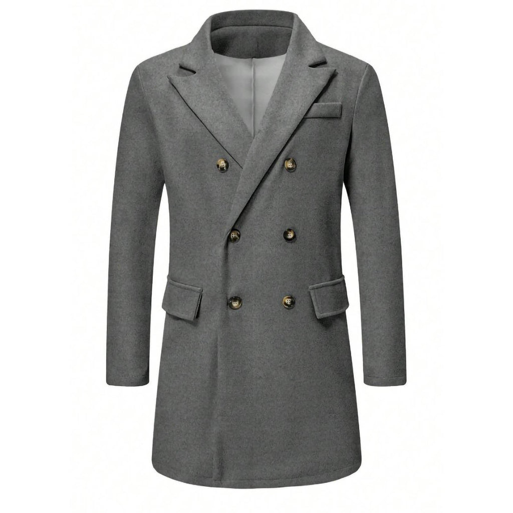 Men's Solid-color Casual Double-breasted Wool Coat