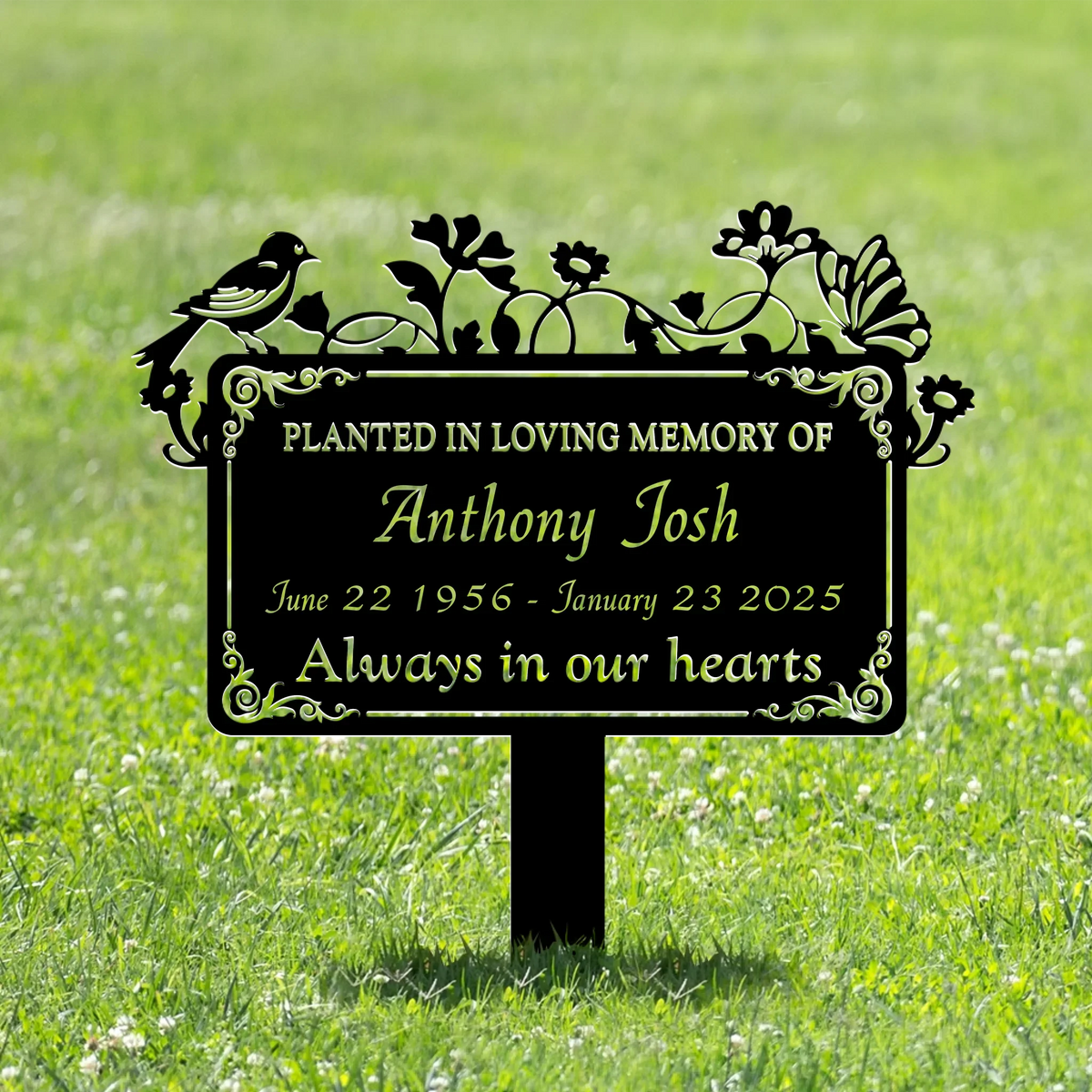 Personalized Memorial Tree Plaque With Stake Metal Sign - Memorial Gift Idea - Planted In Loving Memory Of