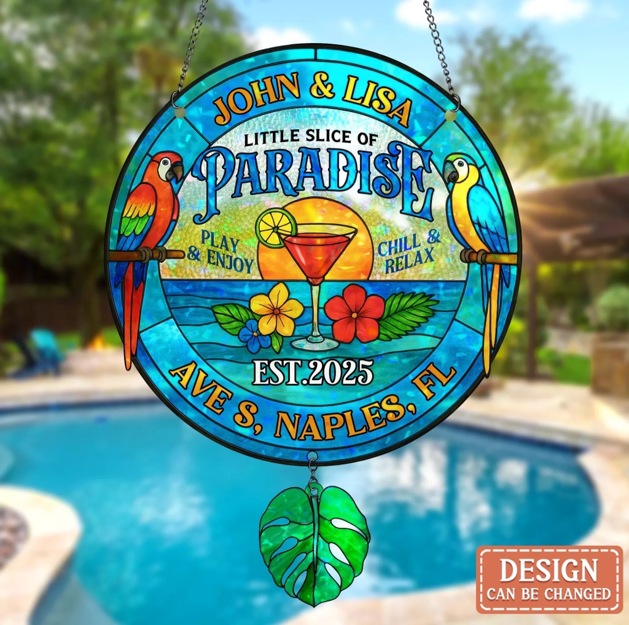 Personalized Oasis Backyard Acrylic Suncatcher - Summer Gift Idea - Little Slice Of Paradise