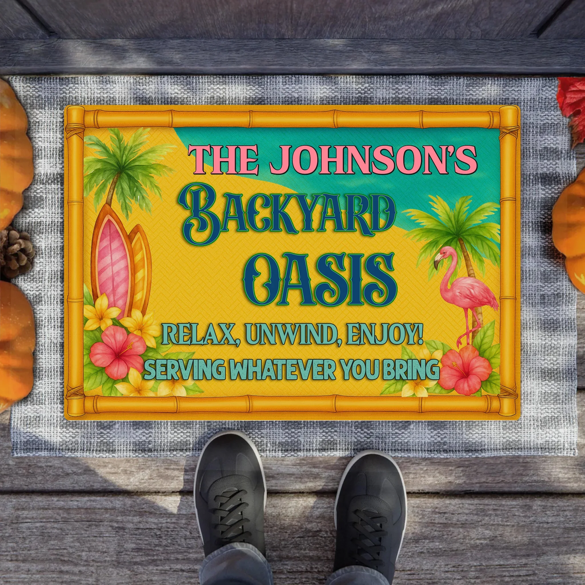Personalized Backyard Oasis Doormat -  Tropical Welcome Mat - Relax Unwind Enjoy
