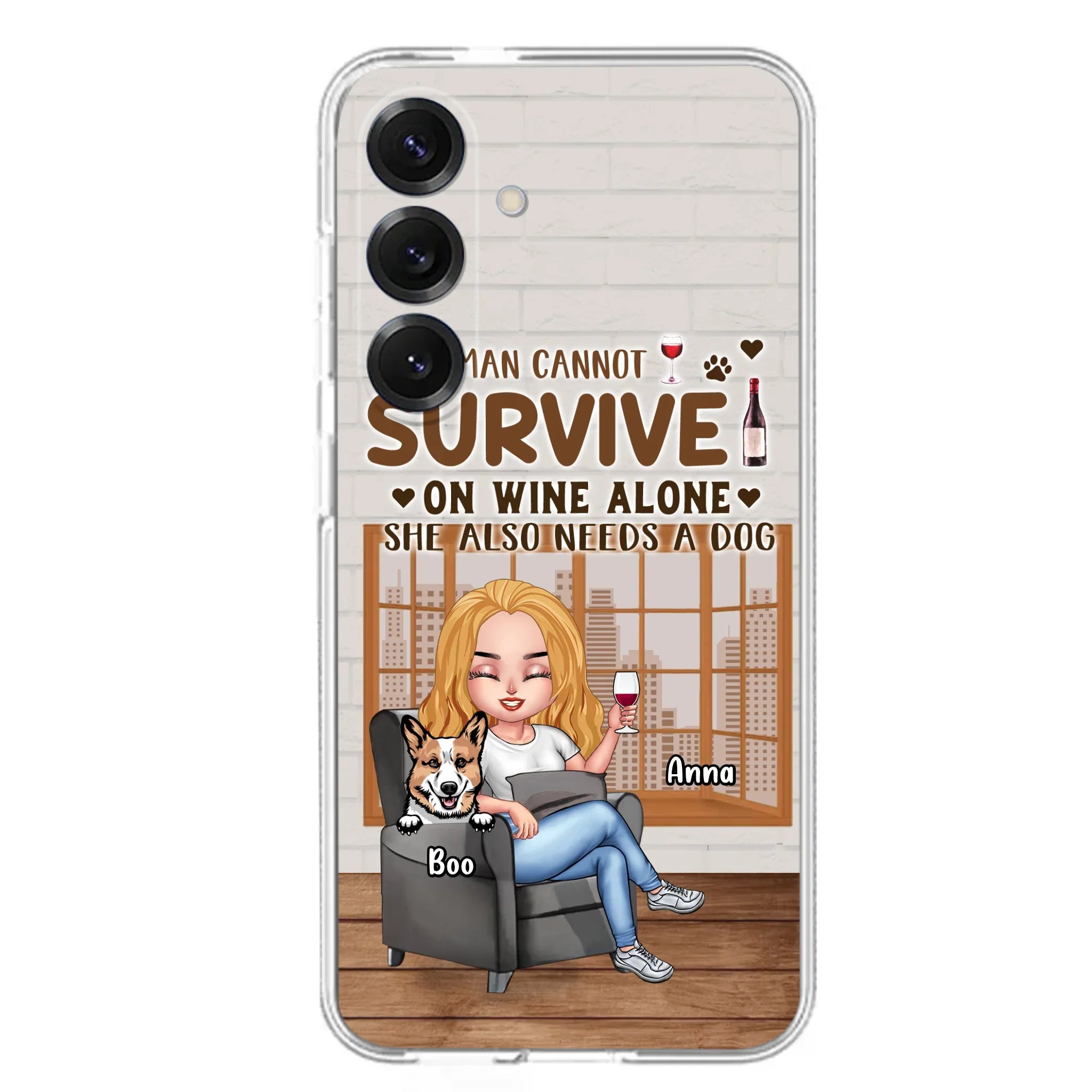 Personalized Pet Mom Phone Case - Up to 4 Dogs/Cats - Mother's Day Gift Idea For Dog/Cat Lovers - A Woman Cannot Survive On Wine Alone She Also Needs A Dog - Case for iPhone/Samsung