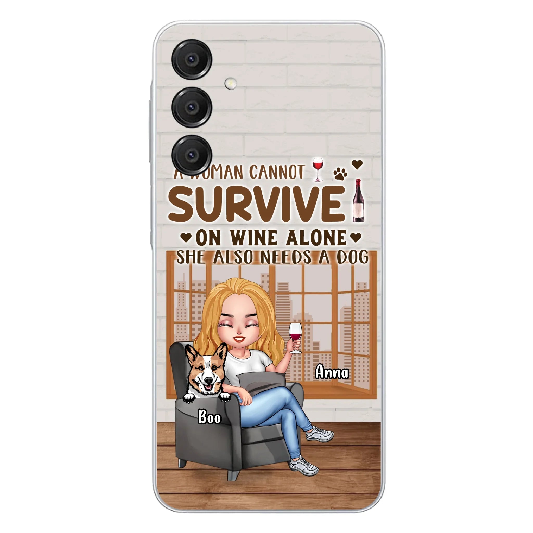 Personalized Pet Mom Phone Case - Up to 4 Dogs/Cats - Mother's Day Gift Idea For Dog/Cat Lovers - A Woman Cannot Survive On Wine Alone She Also Needs A Dog - Case for iPhone/Samsung