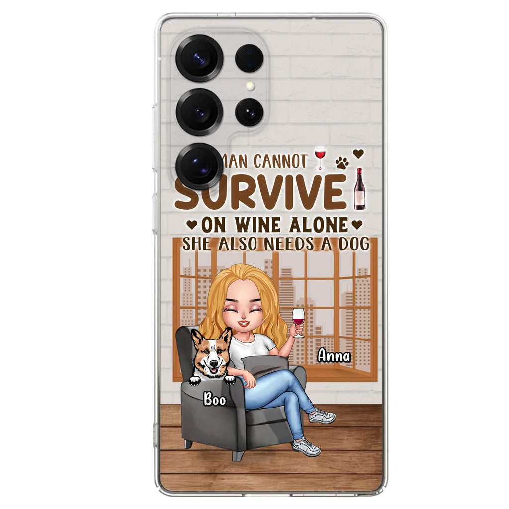 Personalized Pet Mom Phone Case - Up to 4 Dogs/Cats - Mother's Day Gift Idea For Dog/Cat Lovers - A Woman Cannot Survive On Wine Alone She Also Needs A Dog - Case for iPhone/Samsung