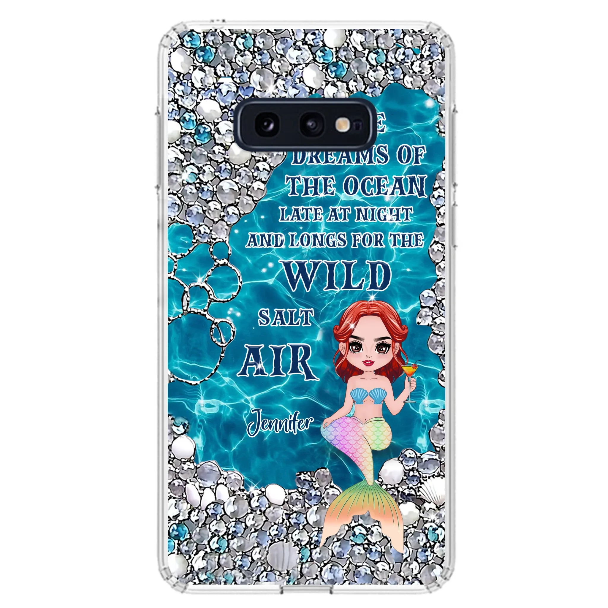 Custom Personalized Mermaid Phone Case - Gift Idea For Ocean Lovers/Mermaid - She Dreams Of The Ocean Late At Night  - Case For iPhone & Samsung