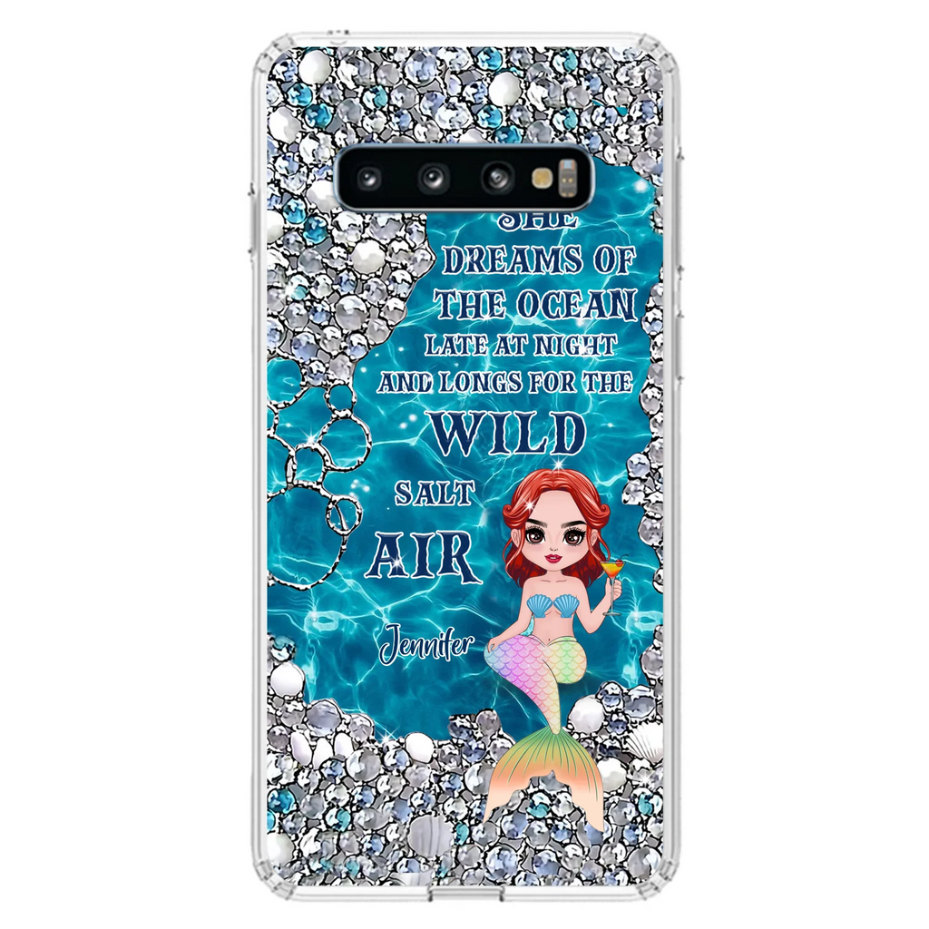 Custom Personalized Mermaid Phone Case - Gift Idea For Ocean Lovers/Mermaid - She Dreams Of The Ocean Late At Night  - Case For iPhone & Samsung
