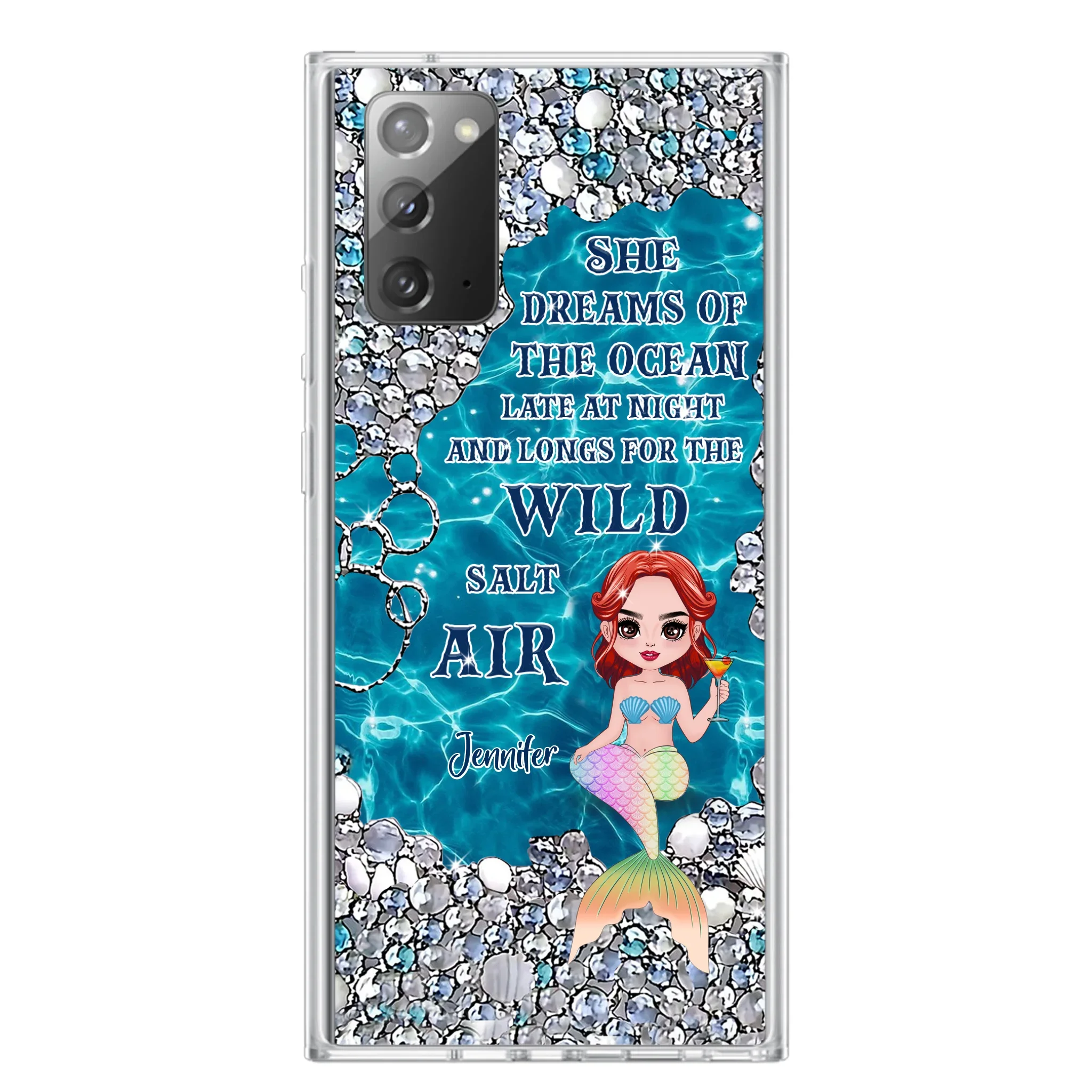 Custom Personalized Mermaid Phone Case - Gift Idea For Ocean Lovers/Mermaid - She Dreams Of The Ocean Late At Night  - Case For iPhone & Samsung