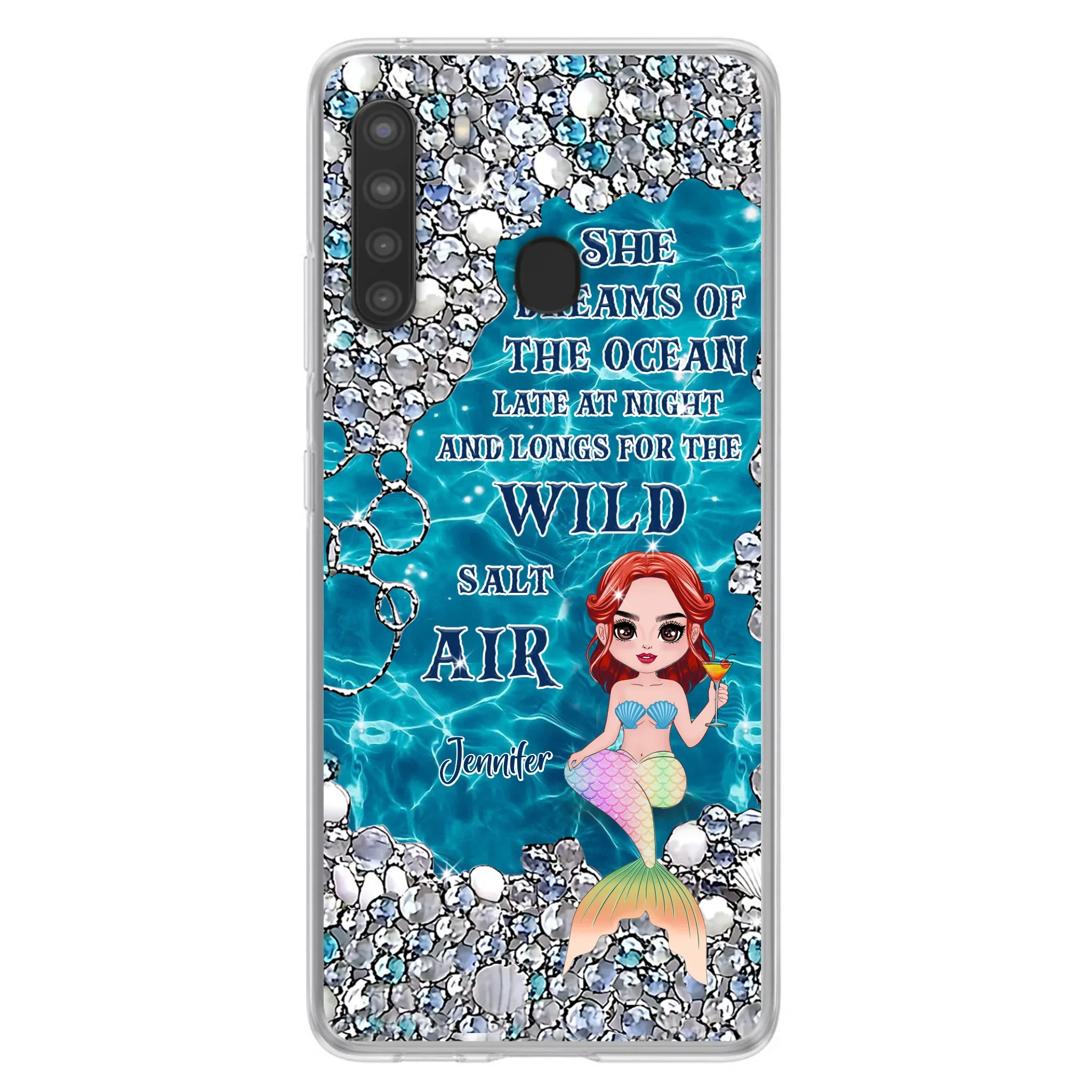 Custom Personalized Mermaid Phone Case - Gift Idea For Ocean Lovers/Mermaid - She Dreams Of The Ocean Late At Night  - Case For iPhone & Samsung