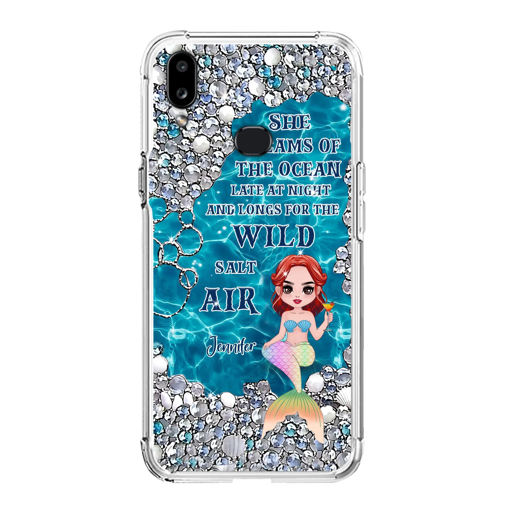 Custom Personalized Mermaid Phone Case - Gift Idea For Ocean Lovers/Mermaid - She Dreams Of The Ocean Late At Night  - Case For iPhone & Samsung