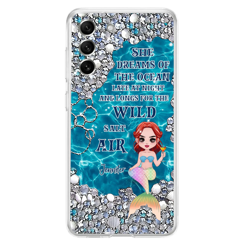 Custom Personalized Mermaid Phone Case - Gift Idea For Ocean Lovers/Mermaid - She Dreams Of The Ocean Late At Night  - Case For iPhone & Samsung