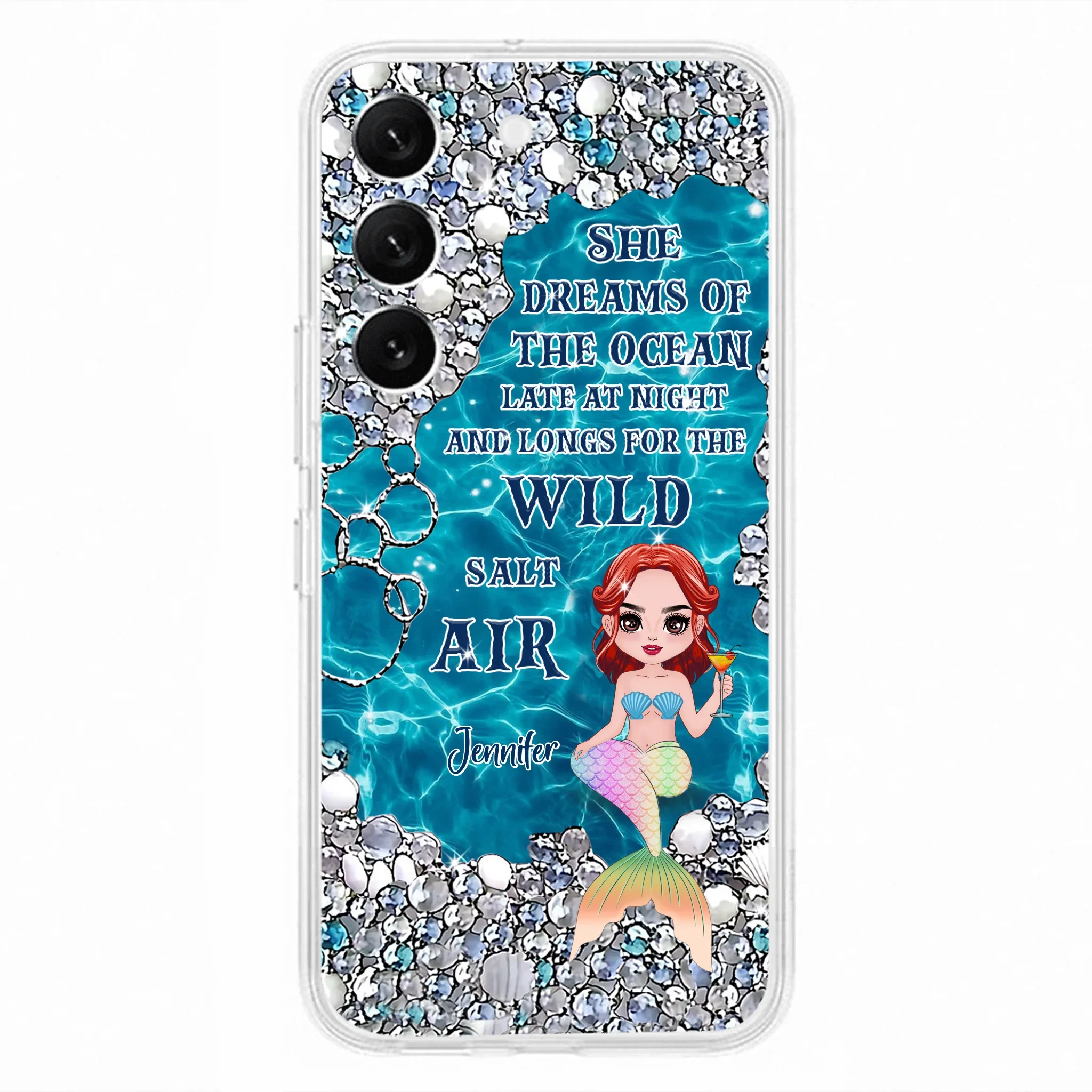 Custom Personalized Mermaid Phone Case - Gift Idea For Ocean Lovers/Mermaid - She Dreams Of The Ocean Late At Night  - Case For iPhone & Samsung