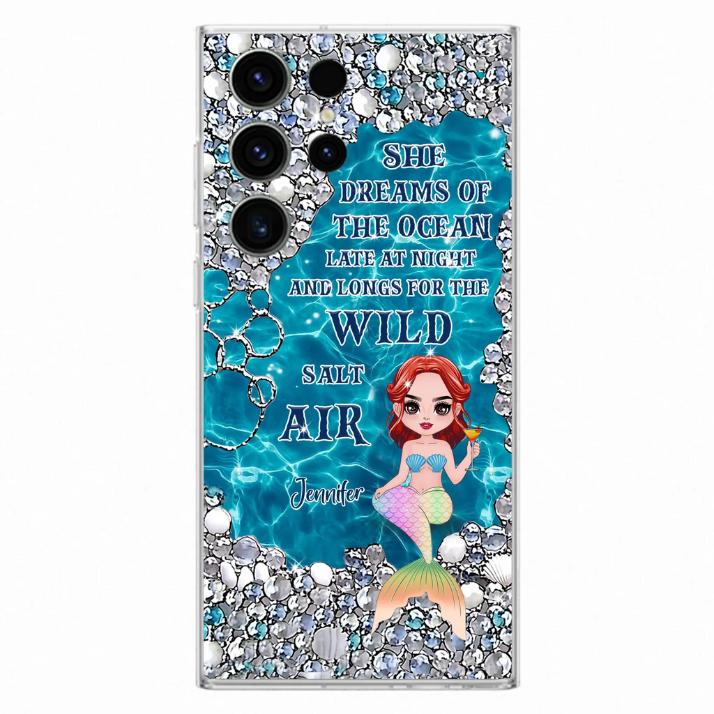 Custom Personalized Mermaid Phone Case - Gift Idea For Ocean Lovers/Mermaid - She Dreams Of The Ocean Late At Night  - Case For iPhone & Samsung