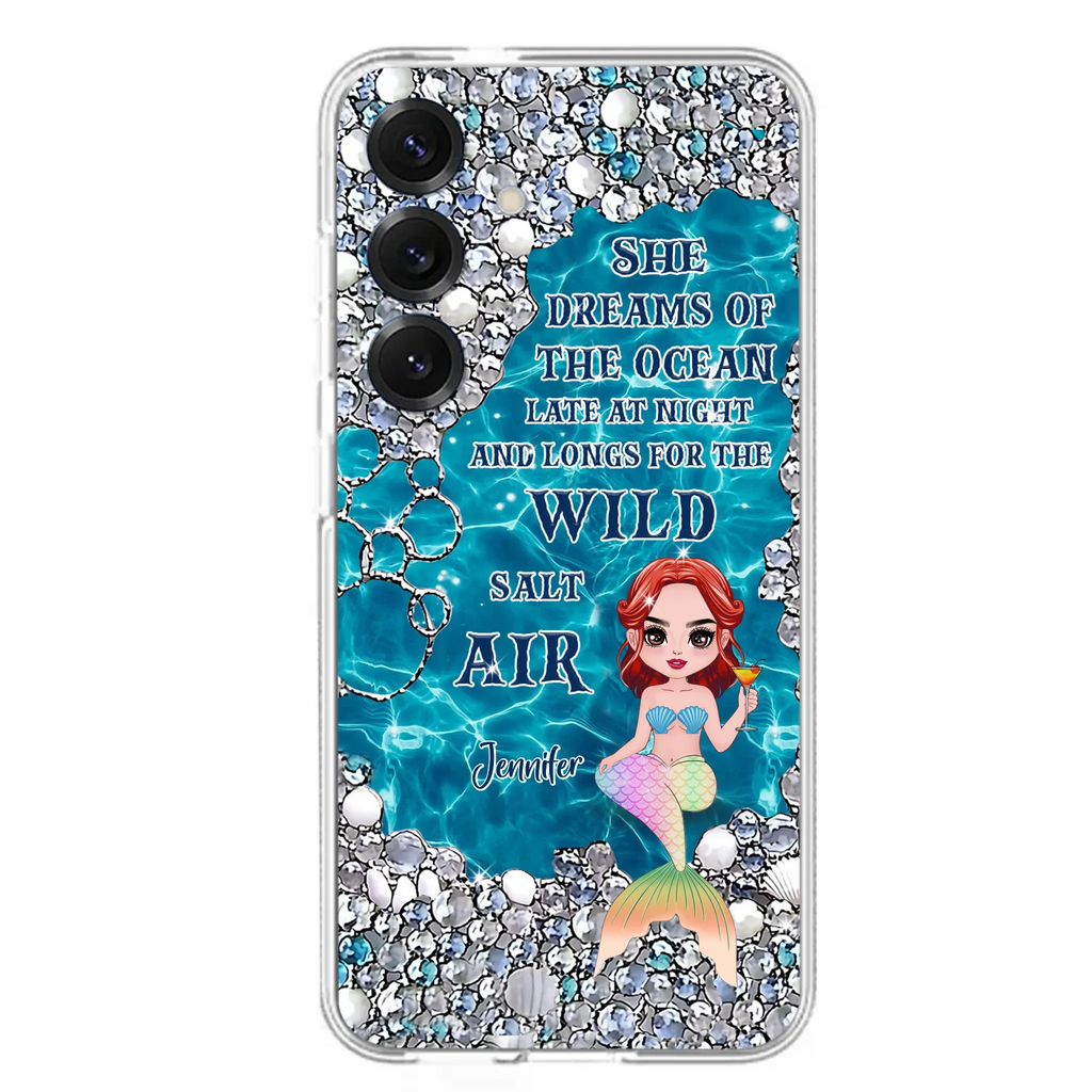 Custom Personalized Mermaid Phone Case - Gift Idea For Ocean Lovers/Mermaid - She Dreams Of The Ocean Late At Night  - Case For iPhone & Samsung