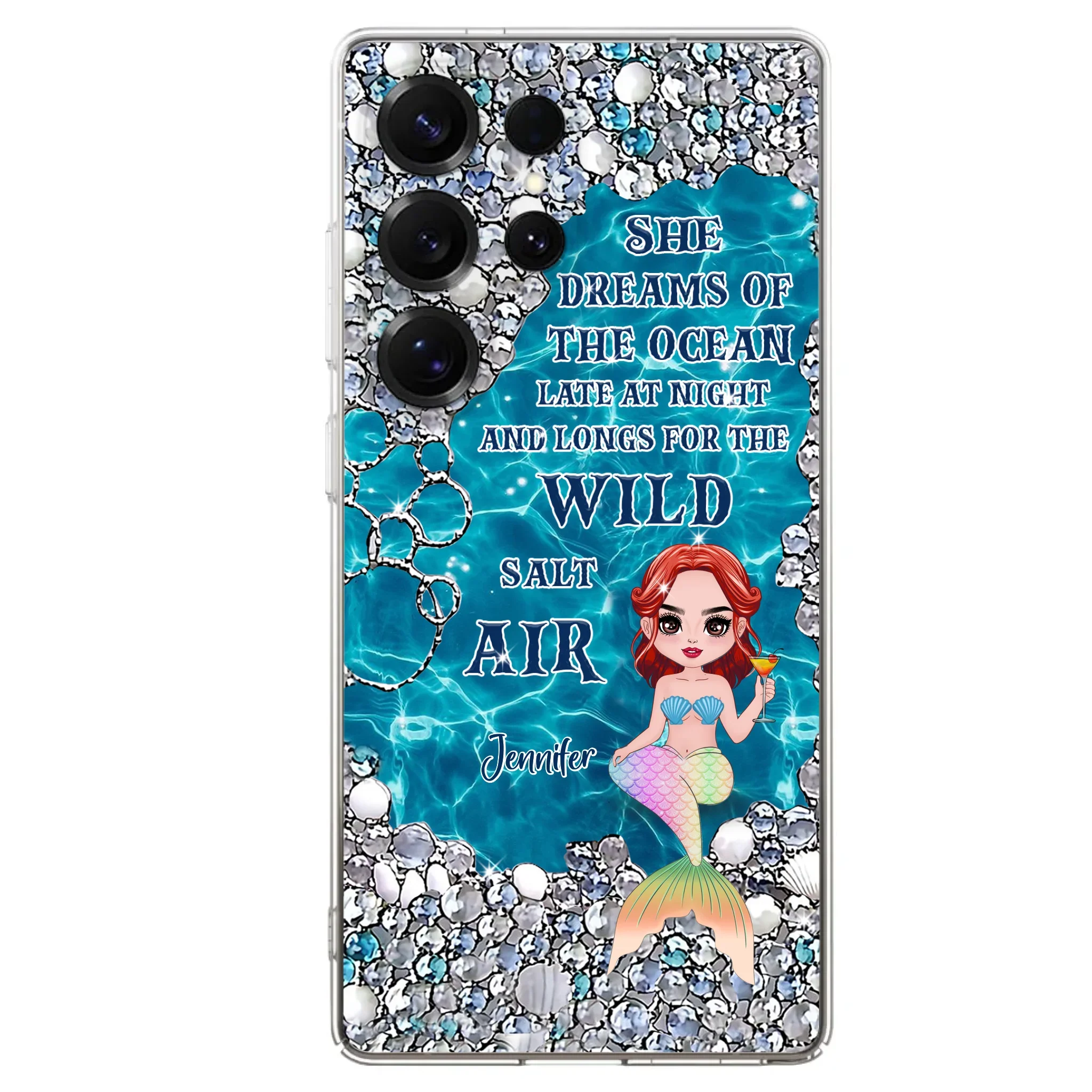 Custom Personalized Mermaid Phone Case - Gift Idea For Ocean Lovers/Mermaid - She Dreams Of The Ocean Late At Night  - Case For iPhone & Samsung