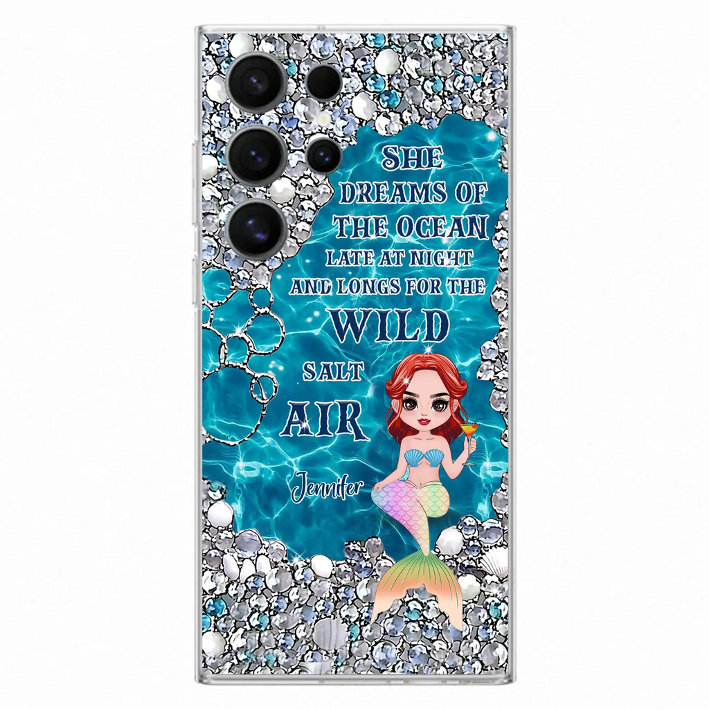 Custom Personalized Mermaid Phone Case - Gift Idea For Ocean Lovers/Mermaid - She Dreams Of The Ocean Late At Night  - Case For iPhone & Samsung