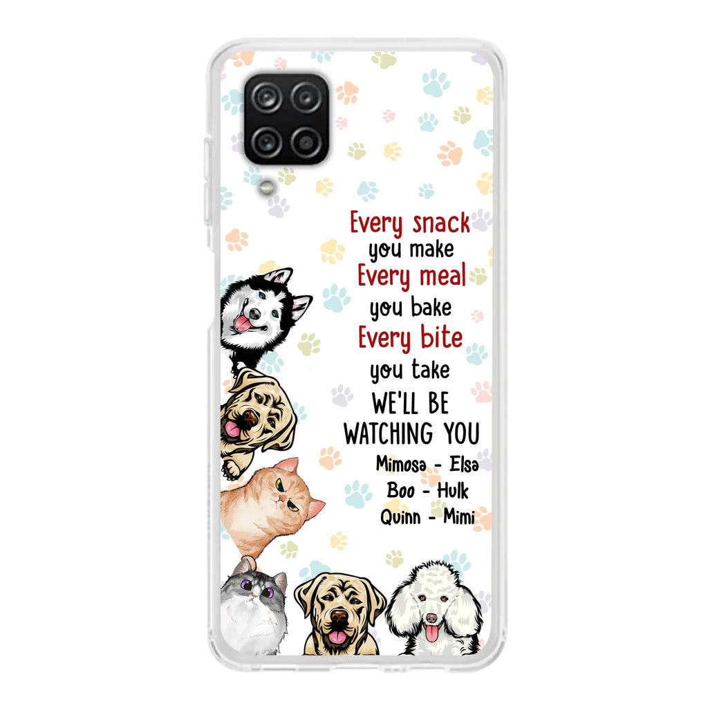 Custom Personalized Pets Phone Case - Upto 6 Dogs/Cats - Mother's Day Gift for Dog/Cat Lovers - Every Snack You Make Every Meal You Bake Every Bite You Take We'll Be Watching You - Case for iPhone/Samsung