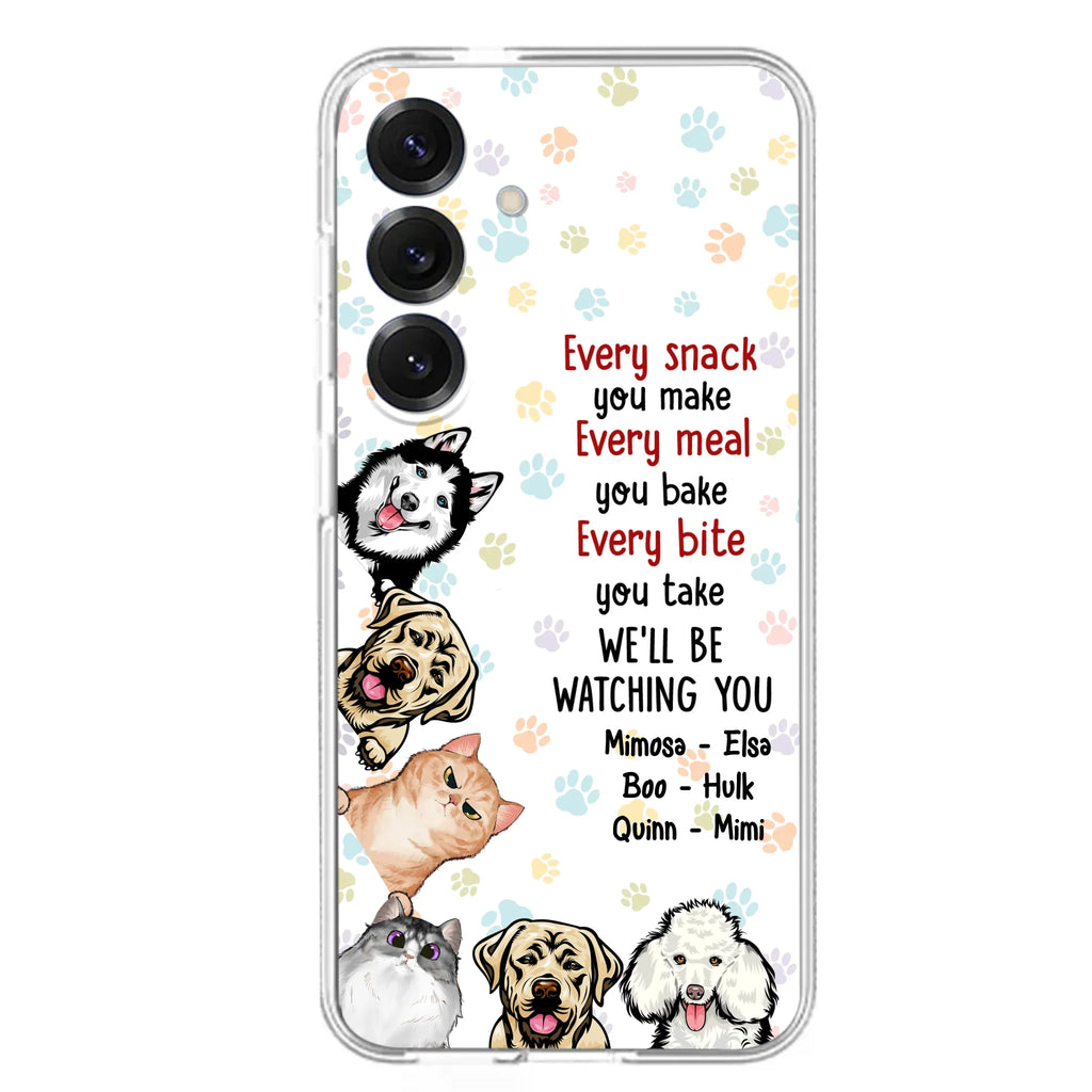 Custom Personalized Pets Phone Case - Upto 6 Dogs/Cats - Mother's Day Gift for Dog/Cat Lovers - Every Snack You Make Every Meal You Bake Every Bite You Take We'll Be Watching You - Case for iPhone/Samsung